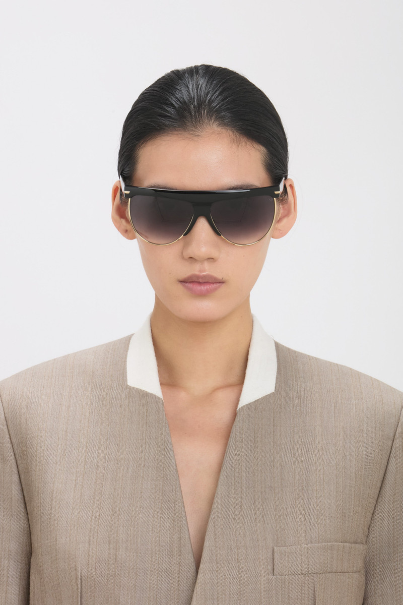 Victoria Beckham Sculpted Metal And Acetate Sunglasses With Flat Top outlook