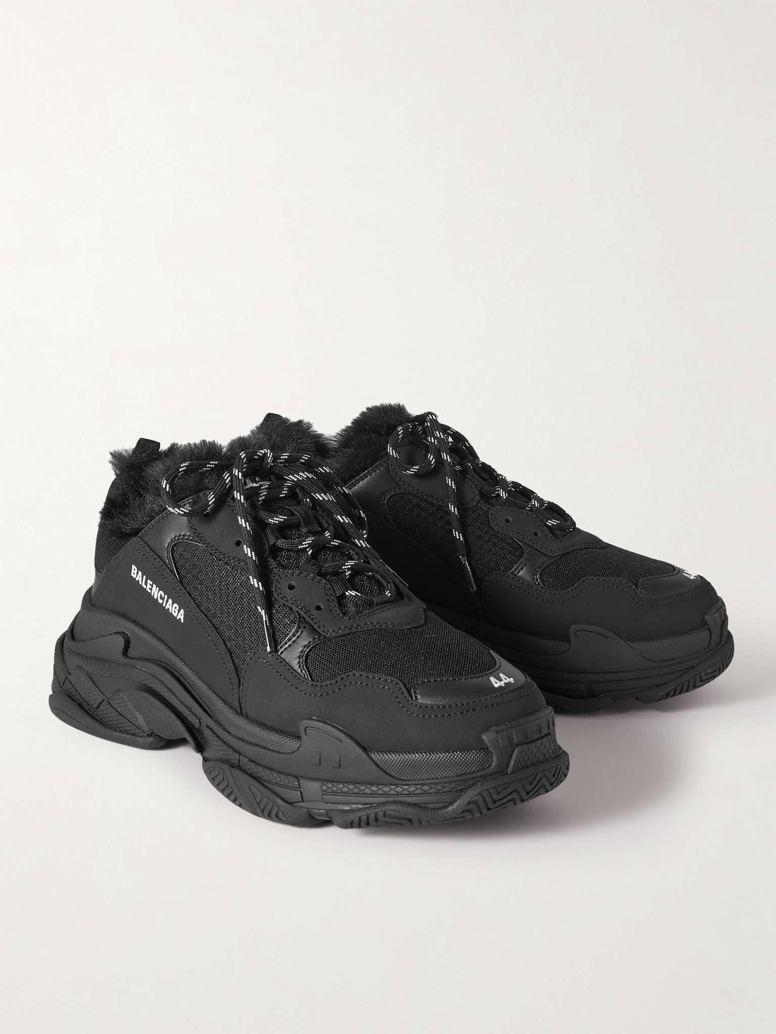 Triple S Faux Fur-Trimmed Mesh and Faux Leather Sneakers - 4