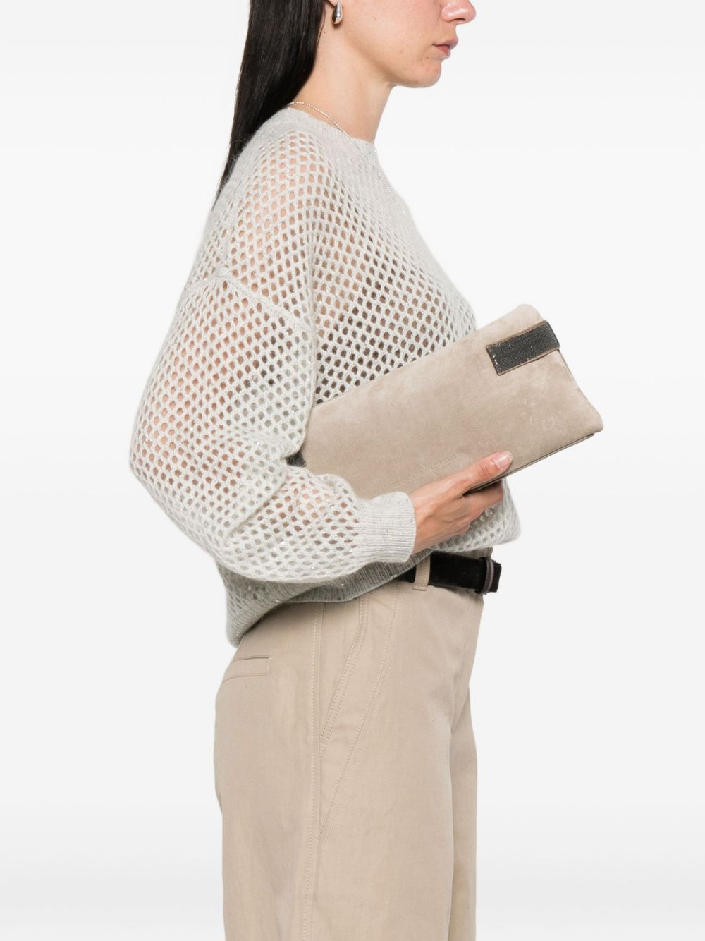 Monili-chain suede clutch bag - 2