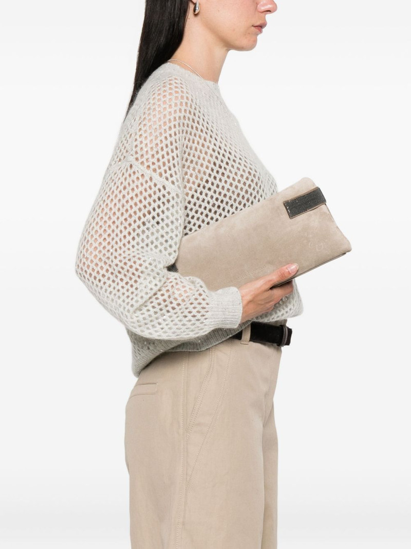 Brunello Cucinelli Monili-chain suede clutch bag outlook