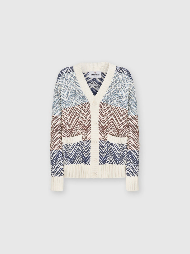 Crochet knit cardigan with macro zigzag and pockets 1
