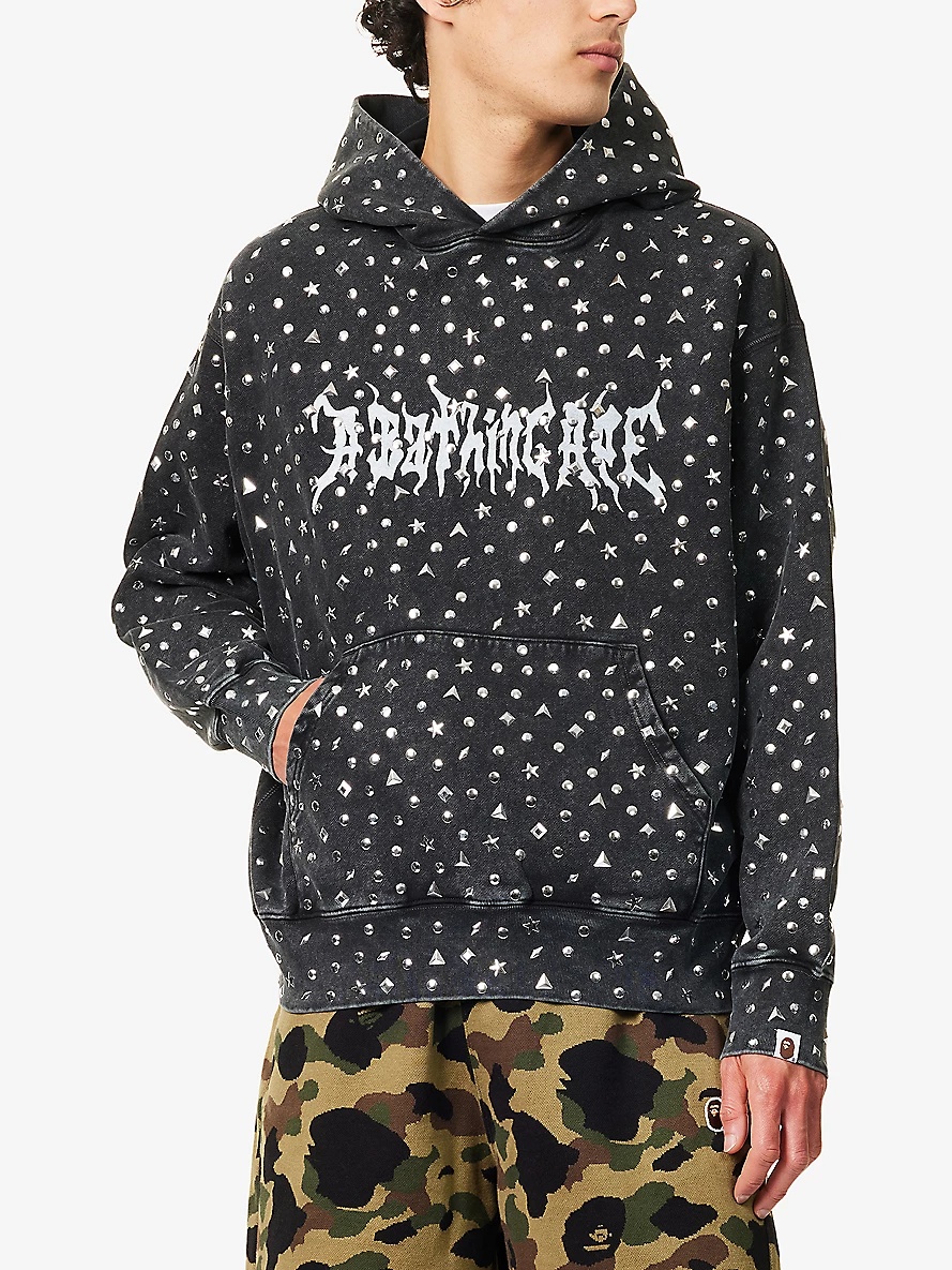 Studded Kangaroo-Pocket Cotton-Jersey Hoody - 3