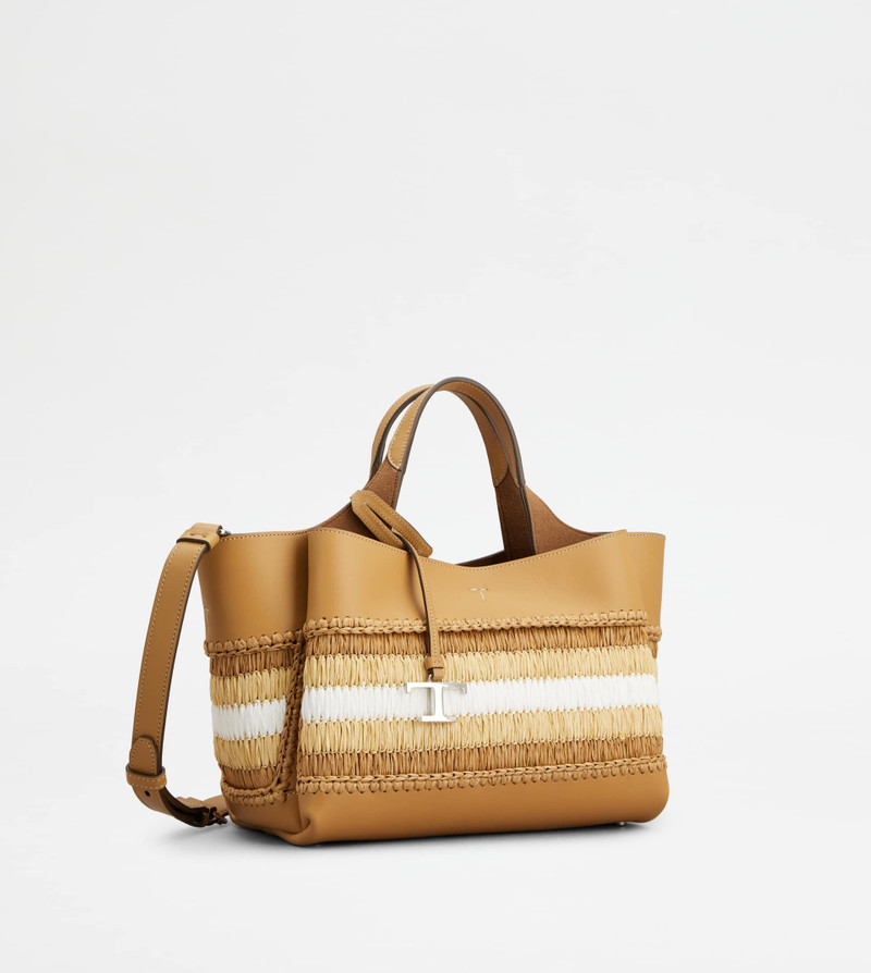 Tod's BAG IN LEATHER AND RAFFIA MINI - BROWN, BEIGE, WHITE outlook