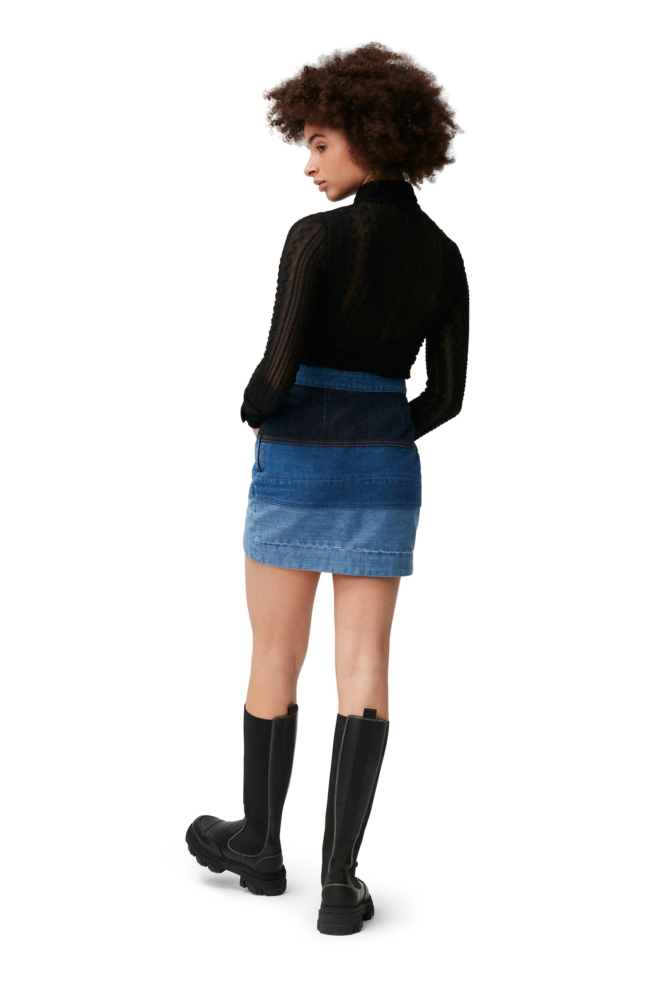 PATCHWORK STRETCH DENIM WAVY PATCHWORK MINI SKIRT - 4
