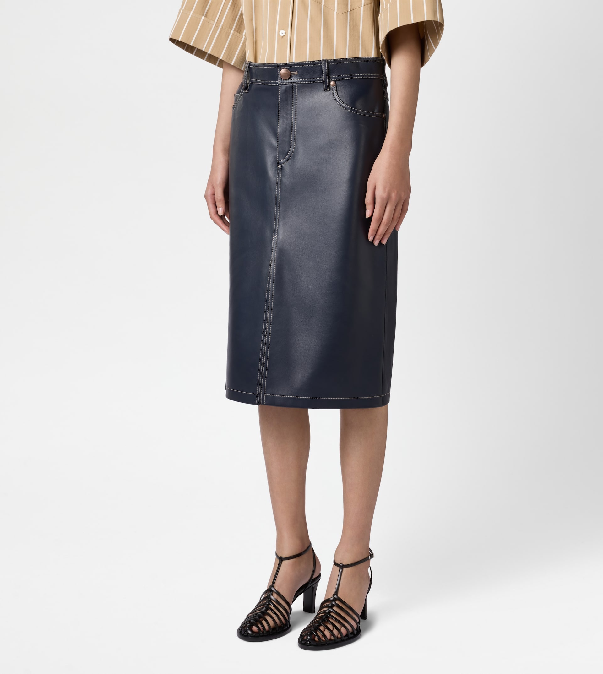 5-POCKET SKIRT IN LEATHER - BLUE - 5