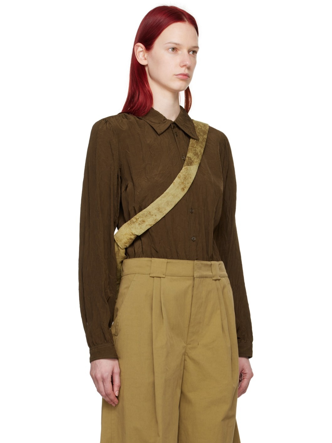Brown Gathered Blouse - 2