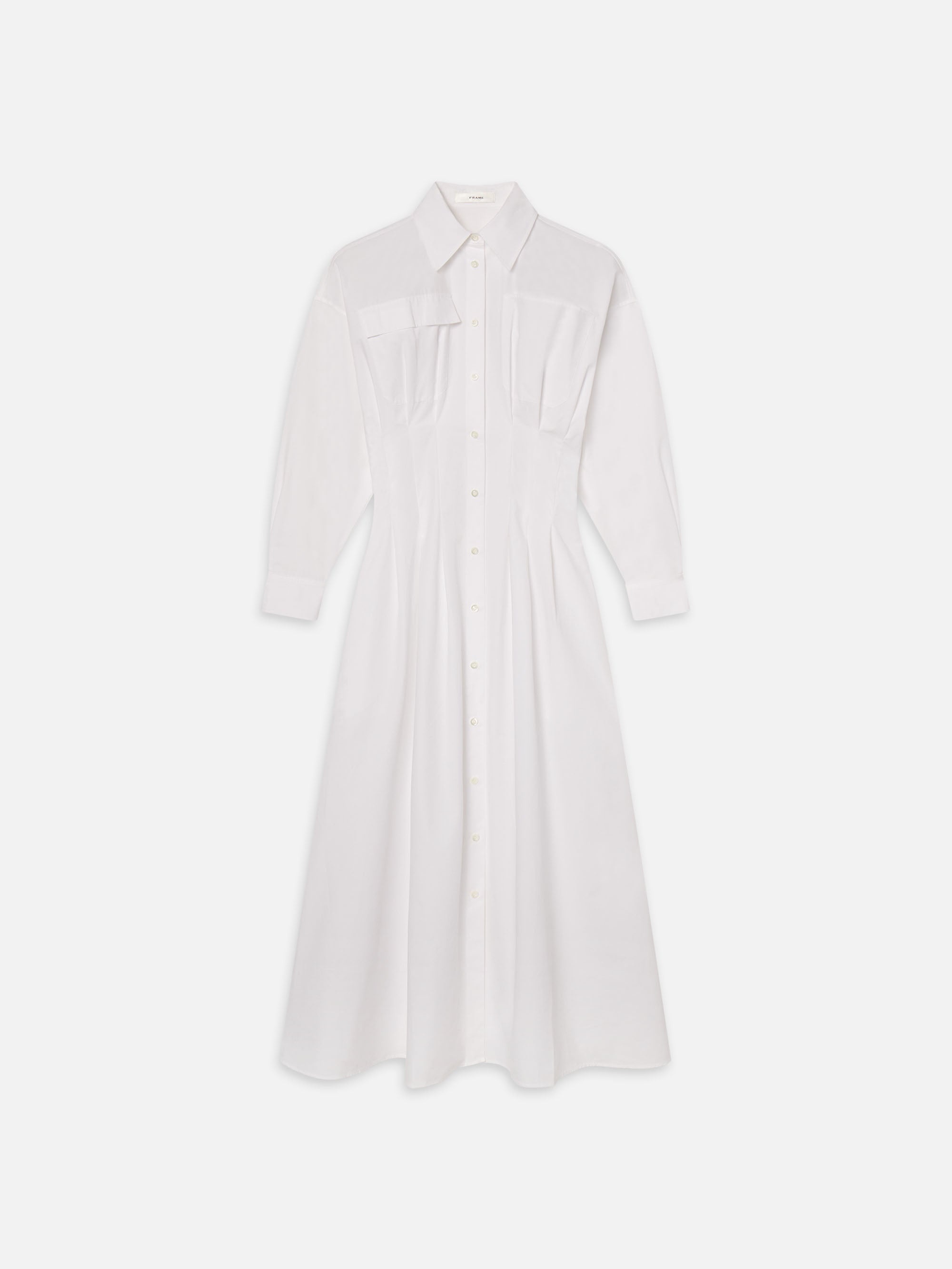 The Nipped Poplin Dress in White - 1