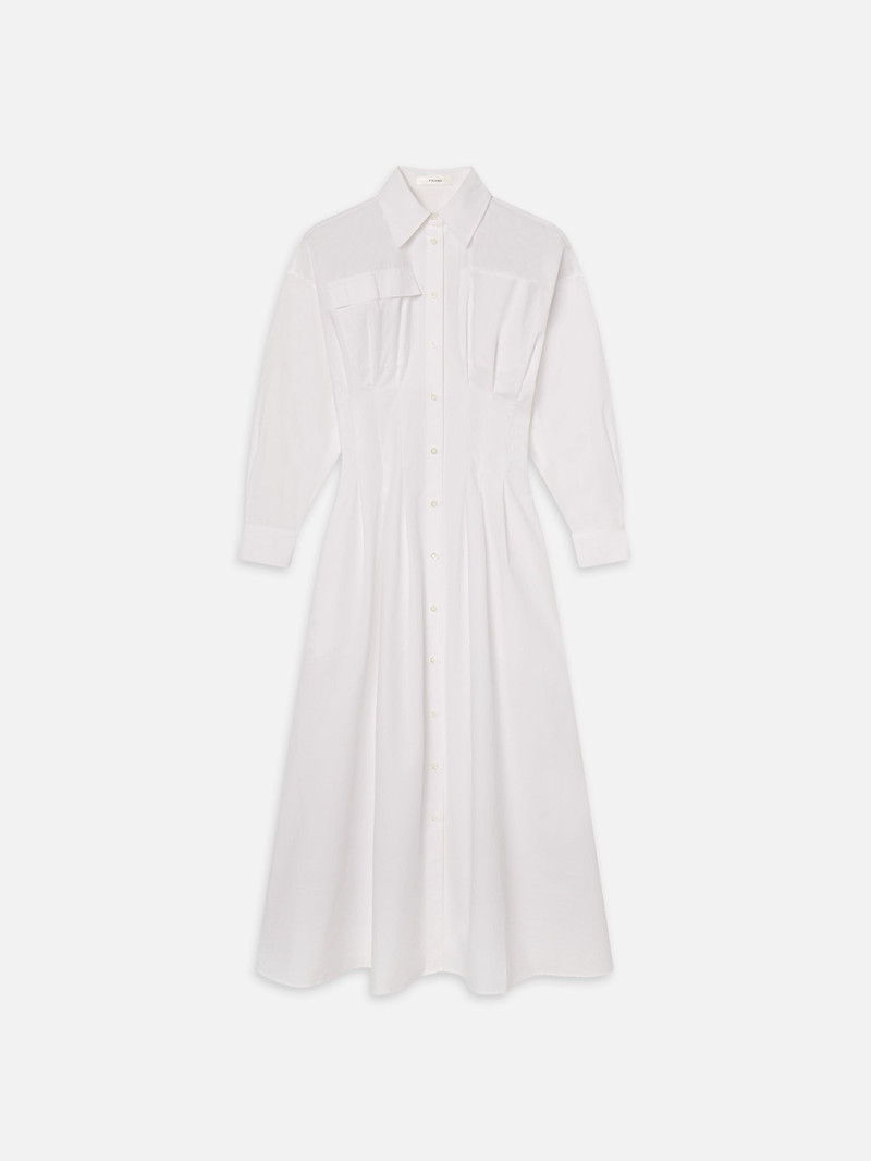 The Nipped Poplin Dress in White 1