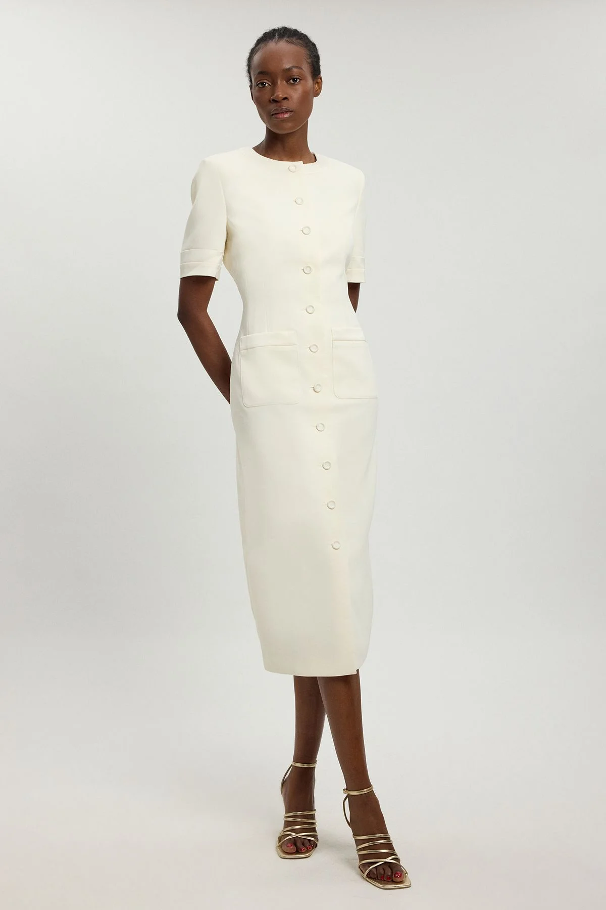 Petite Satin Tux Short Sleeve Tailored Midi Dress - 1