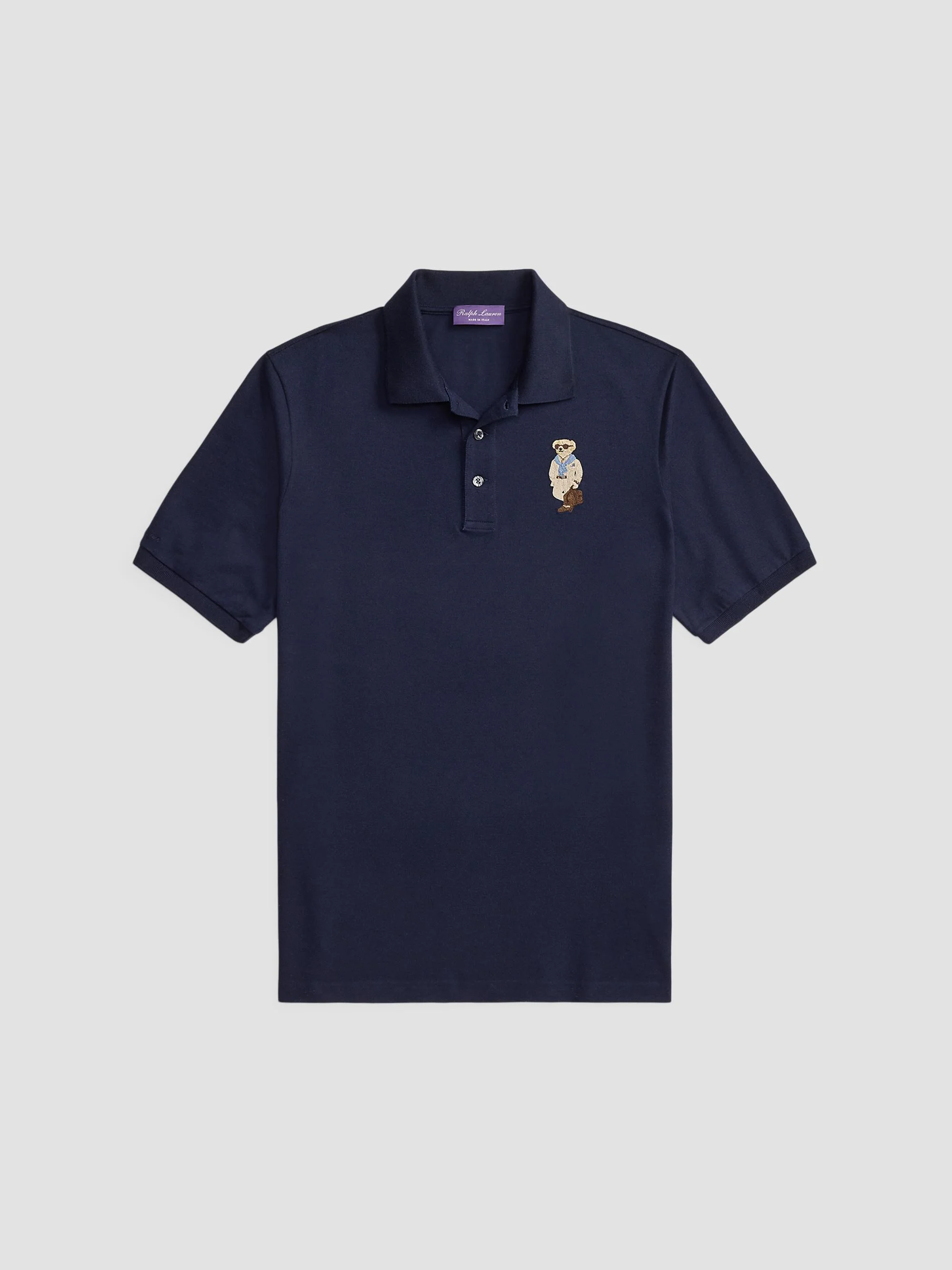 Men's Polo Bear Cotton-Cashmere Short-Sleeve Polo Shirt - Racing Navy - 1