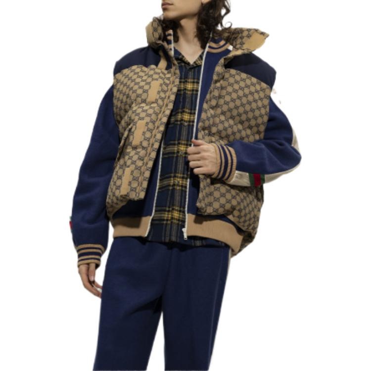 Gucci GG Canvas Down Vest With Detachable Hood 'Beige Navy' 710586-Z8A58-9120 - 4