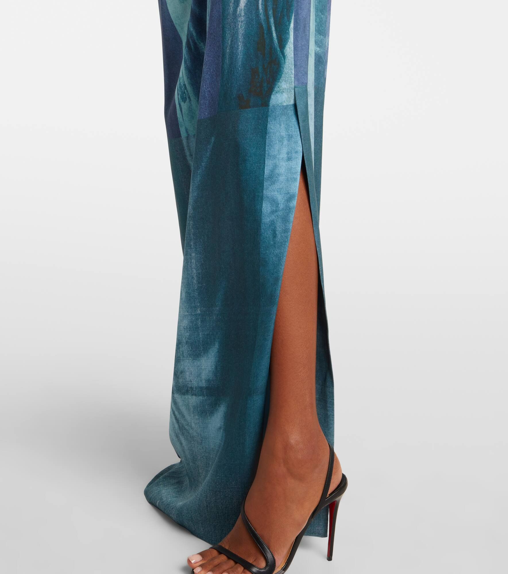 Printed draped satin maxi dress - 6
