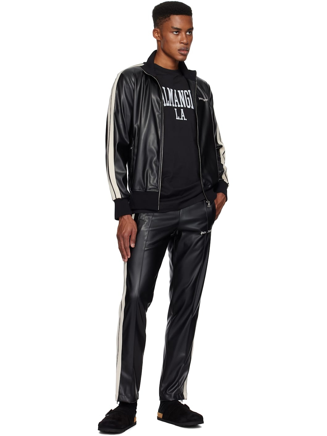 Black Leather Effect Faux-Leather Track Pants - 4