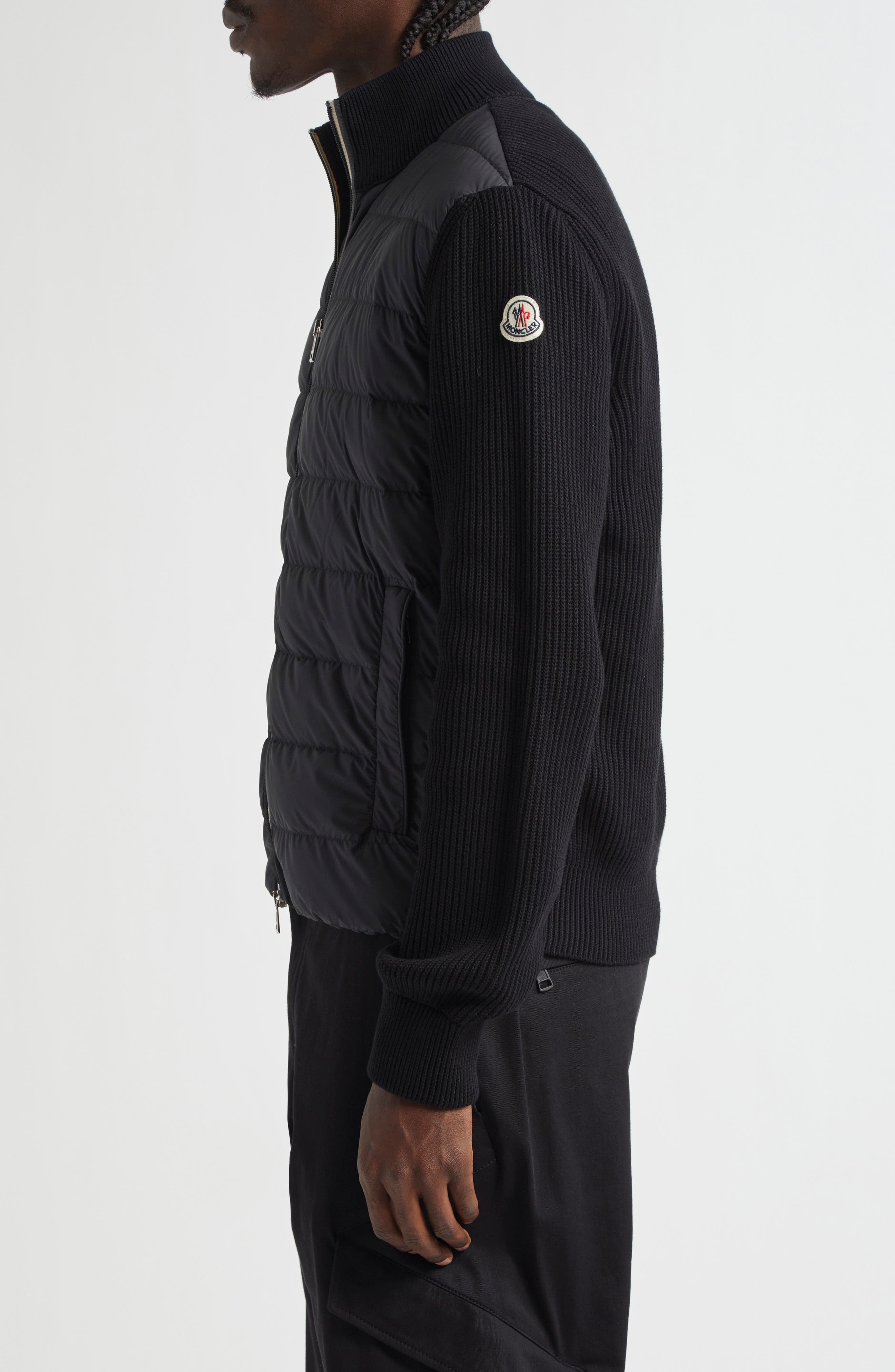Moncler Quilted Down & Cotton Knit Cardigan in Black at Nordstrom - 3