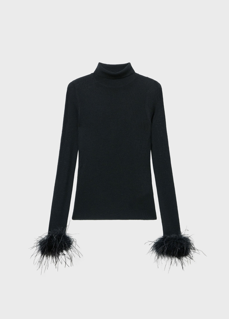 RIBBED WOOL SWEATER WITH FEATHERS 1