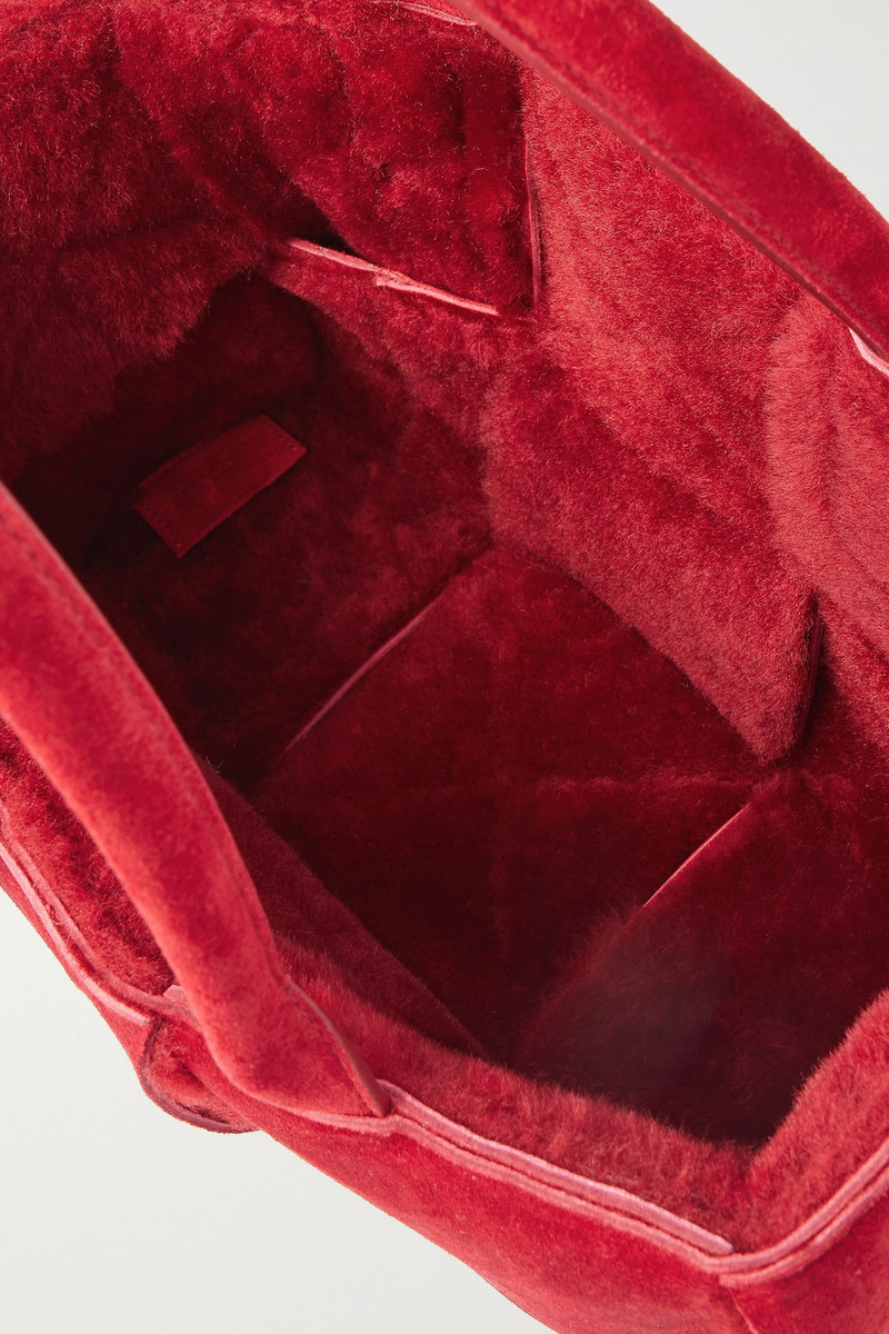 Arco shearling-trimmed intrecciato suede tote 5
