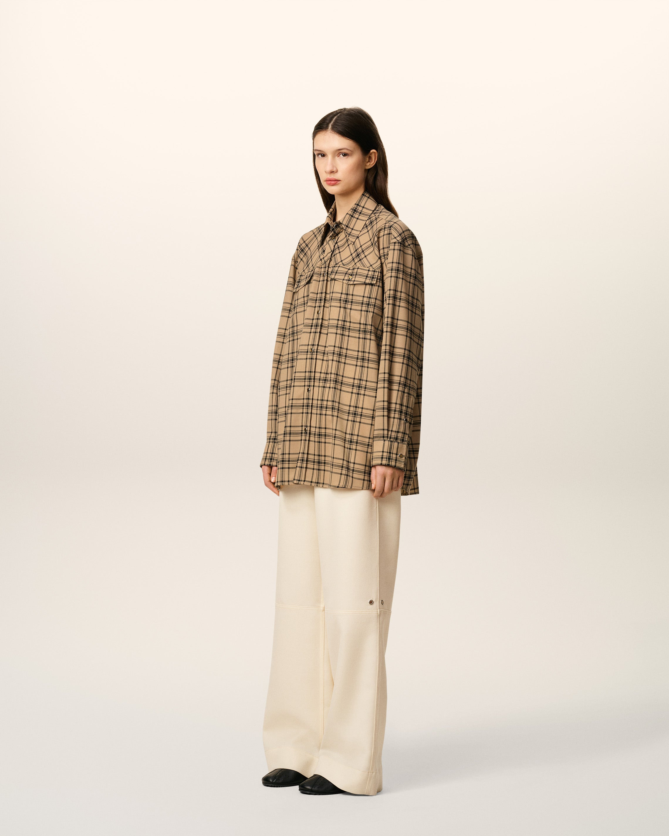 BROWN WOOL CHECKED LUMBERJACK SHIRT - 12