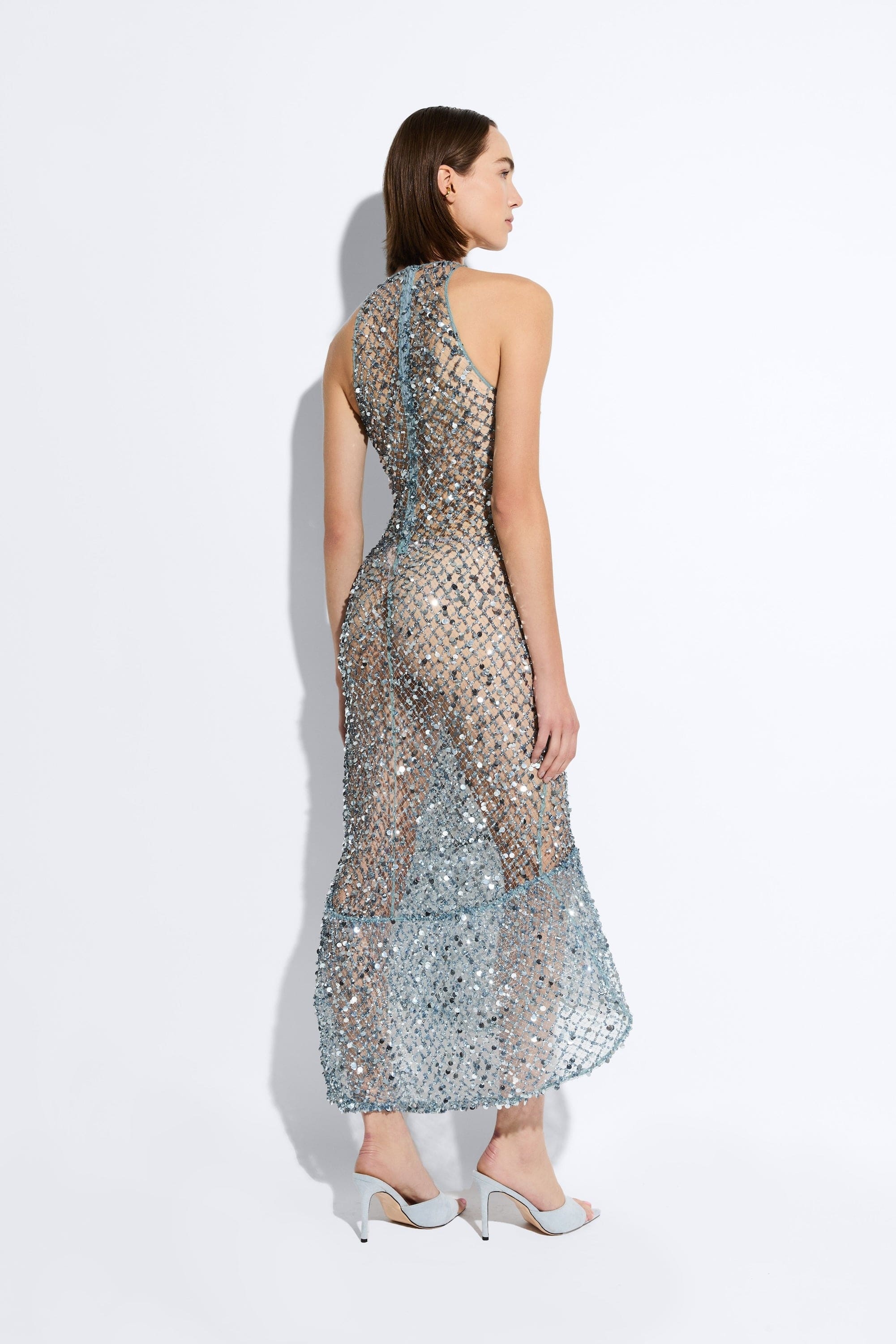 Net Mesh Sequin High Low Midi Dress - 3