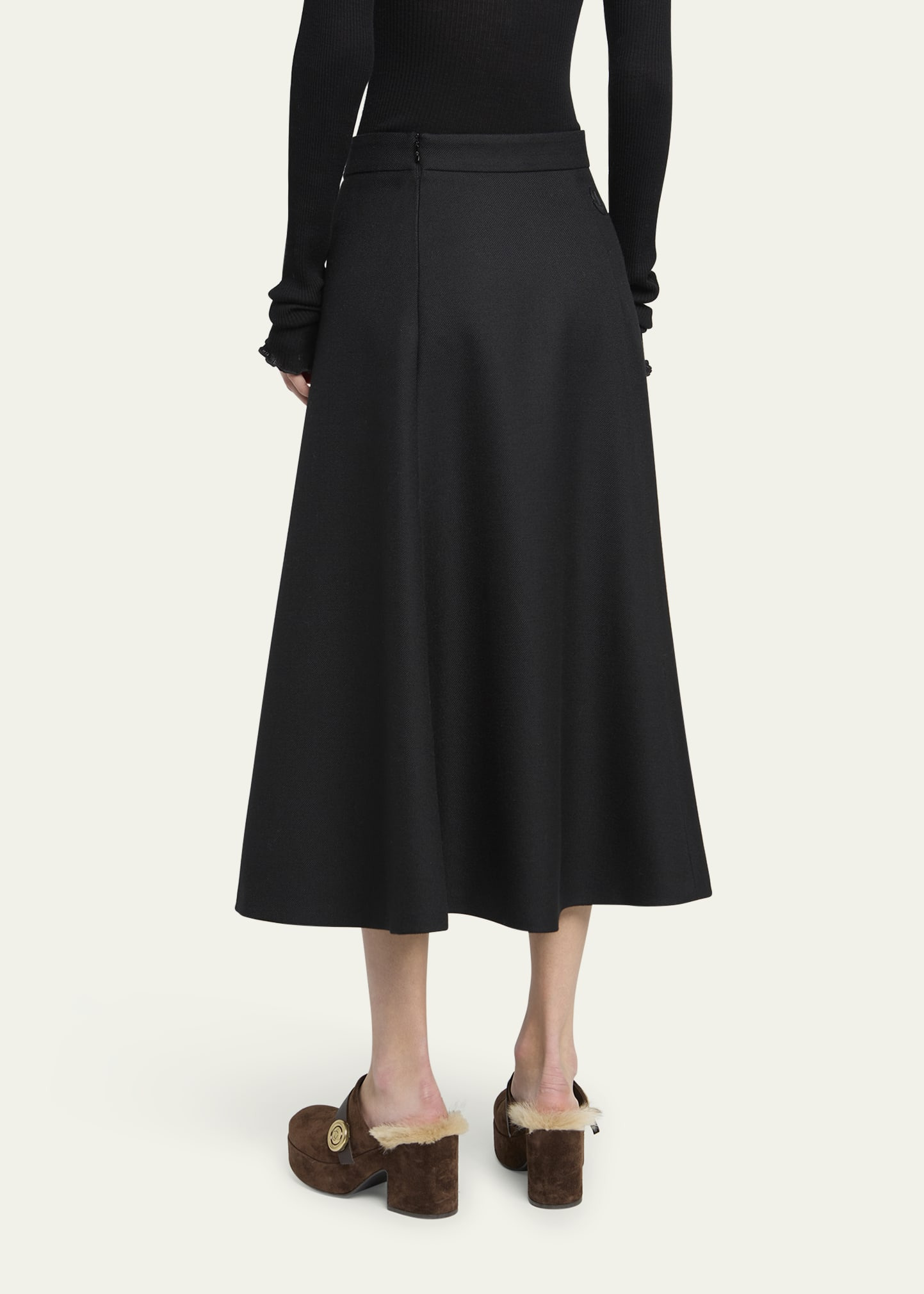 Circle-Cut Wool Midi Skirt - 3