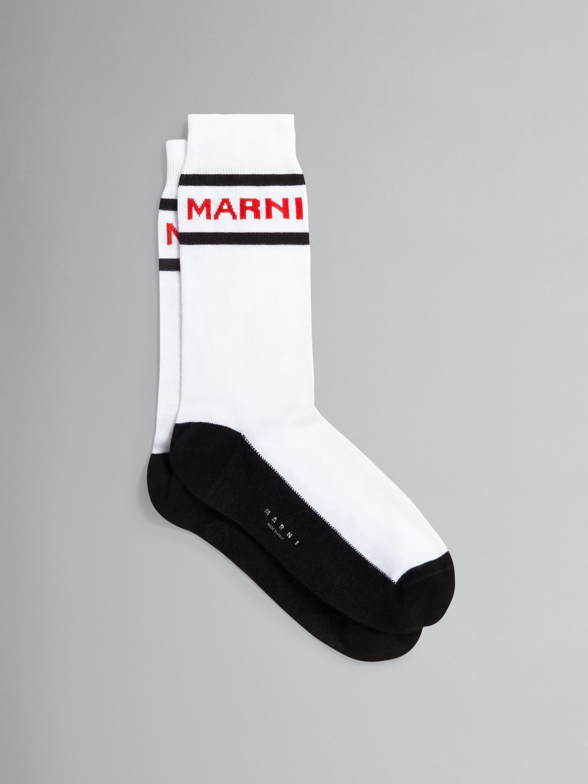 WHITE COTTON AND NYLON LOGO SOCK - 1