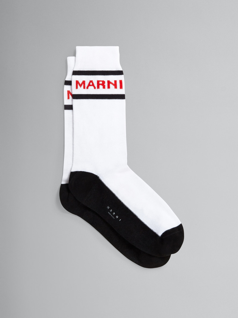 WHITE COTTON AND NYLON LOGO SOCK 1
