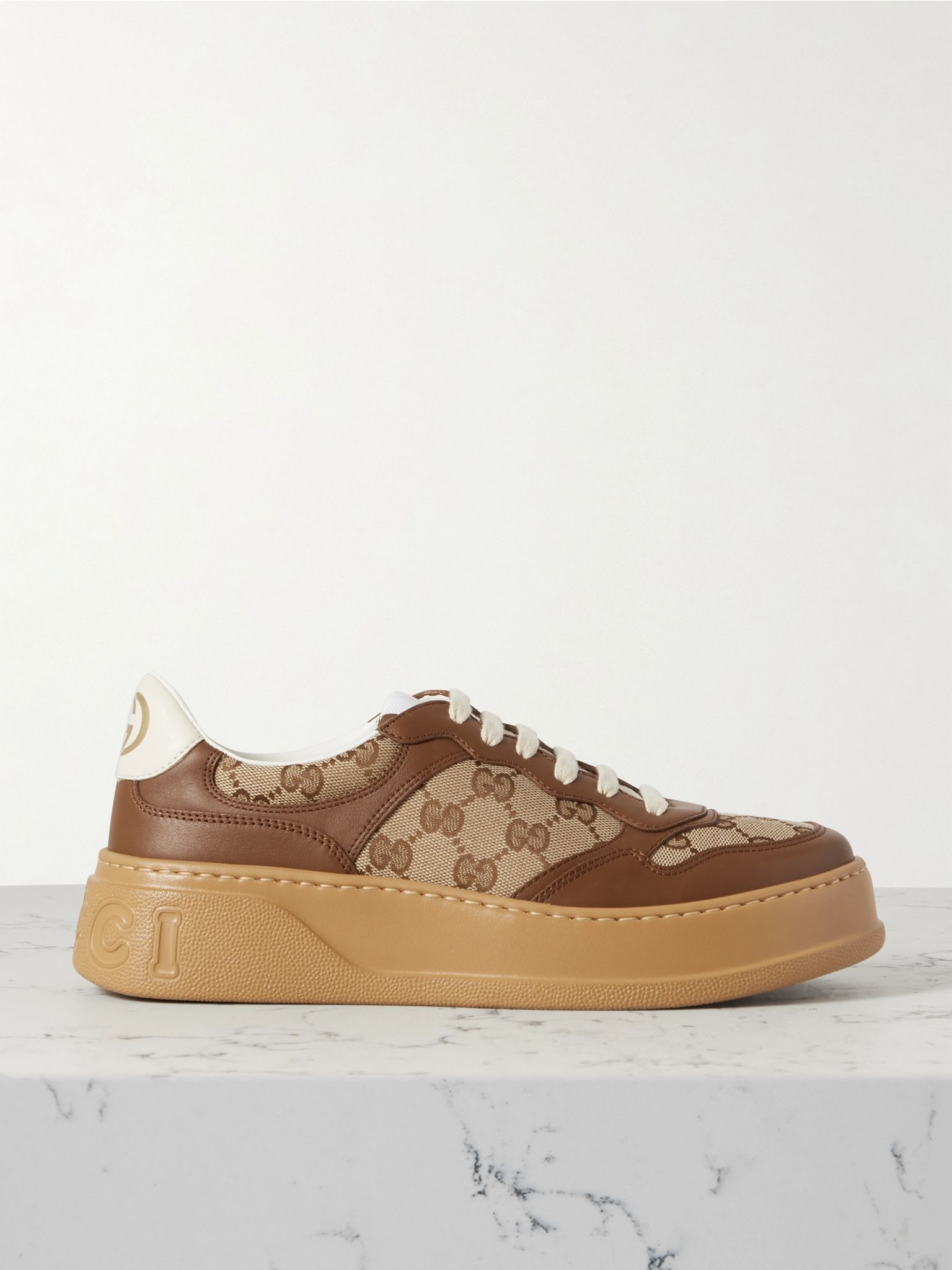 GG leather and canvas sneakers Beige - 1