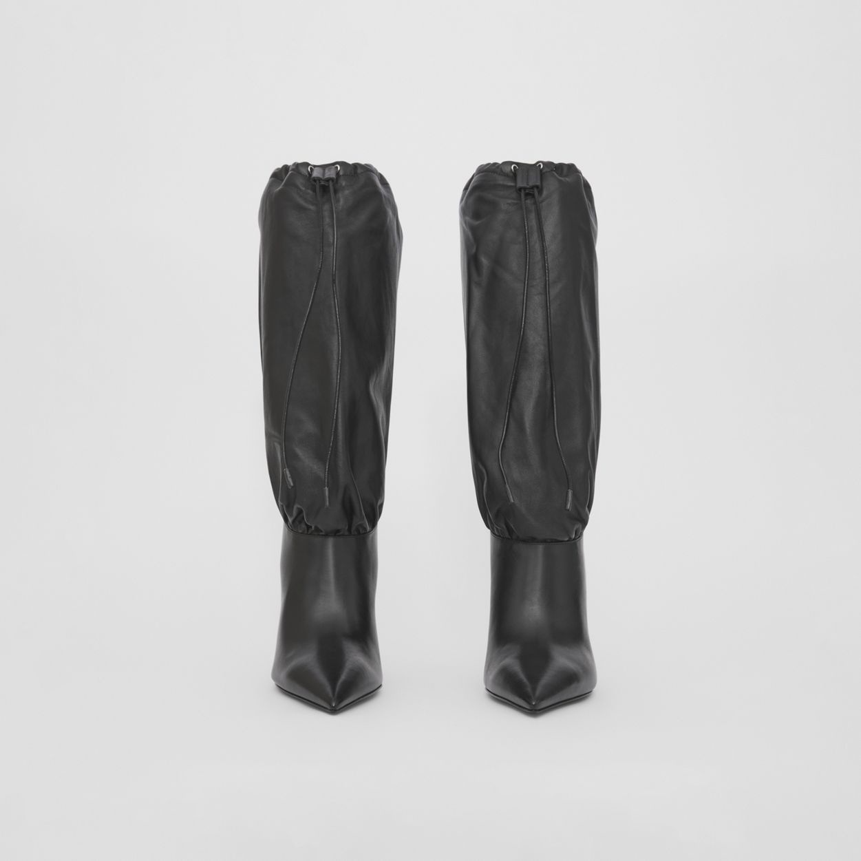 Leather and Plongé Lambskin Drawcord Boots - 4