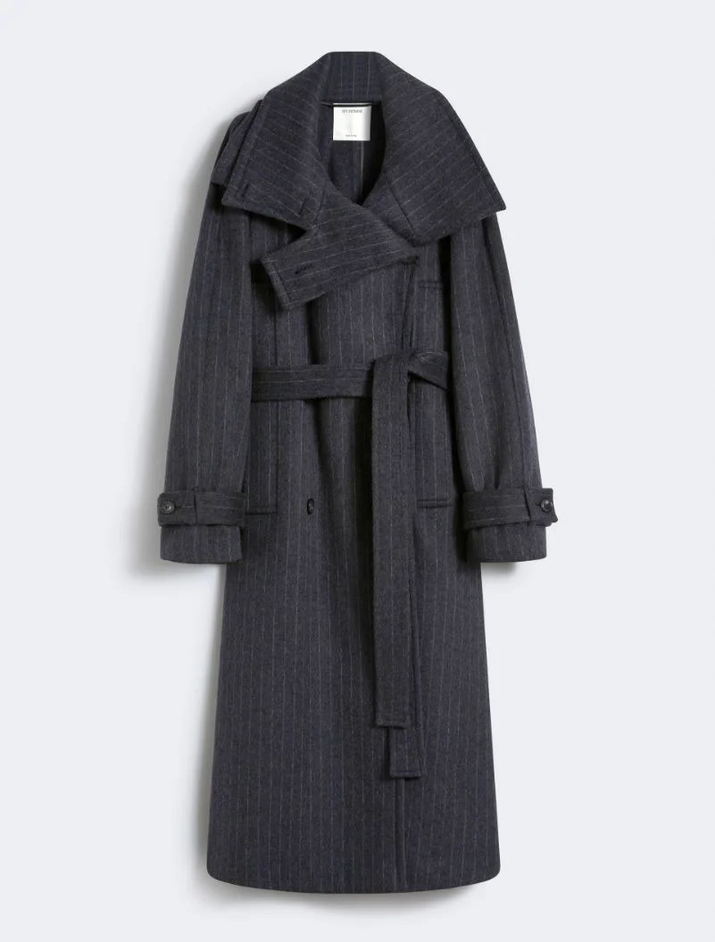 Pinstriped trench coat in pure wool - RUNWAY - DARK GREY - 1