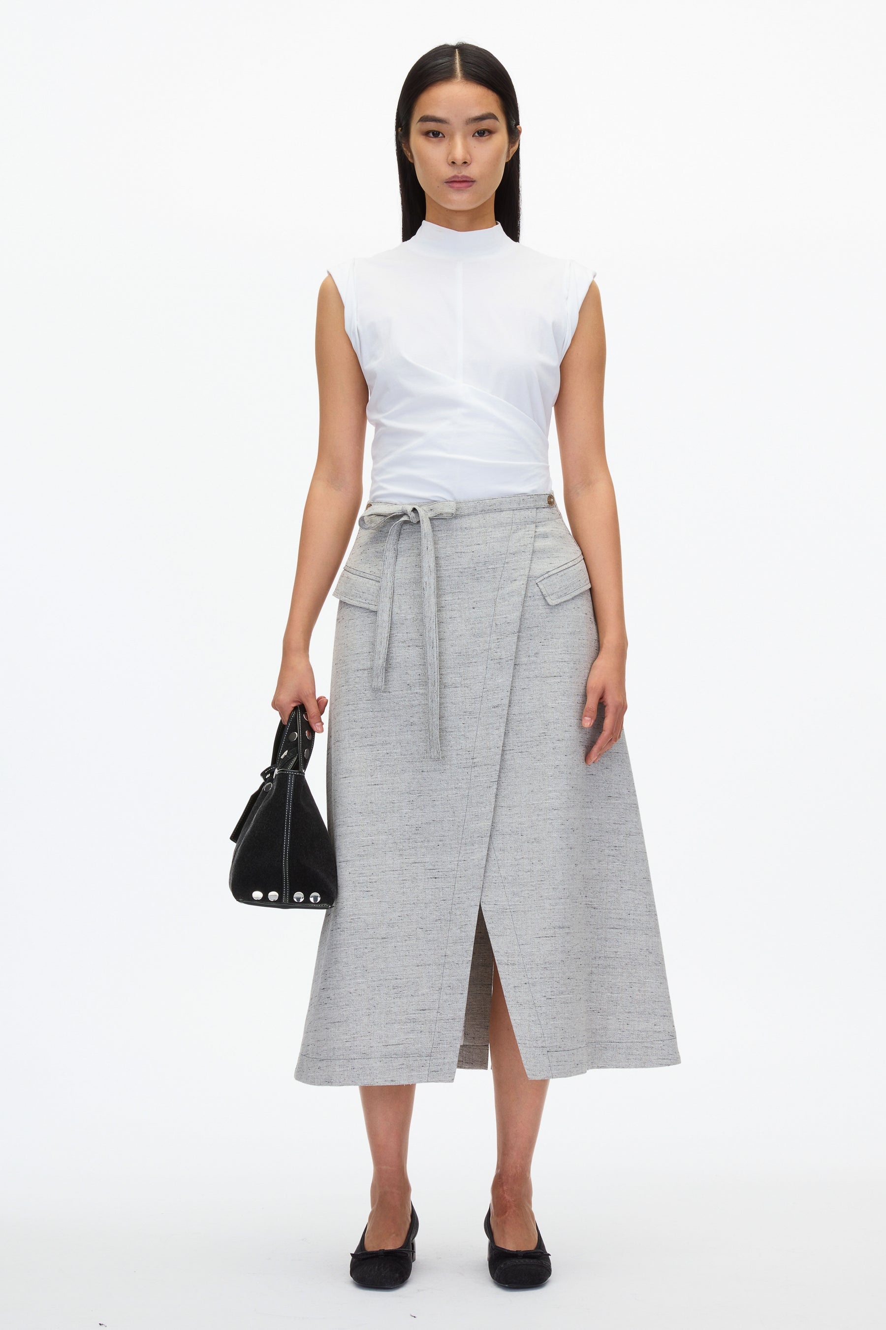 Faux Wrap Skirt with Tie Waist - 1