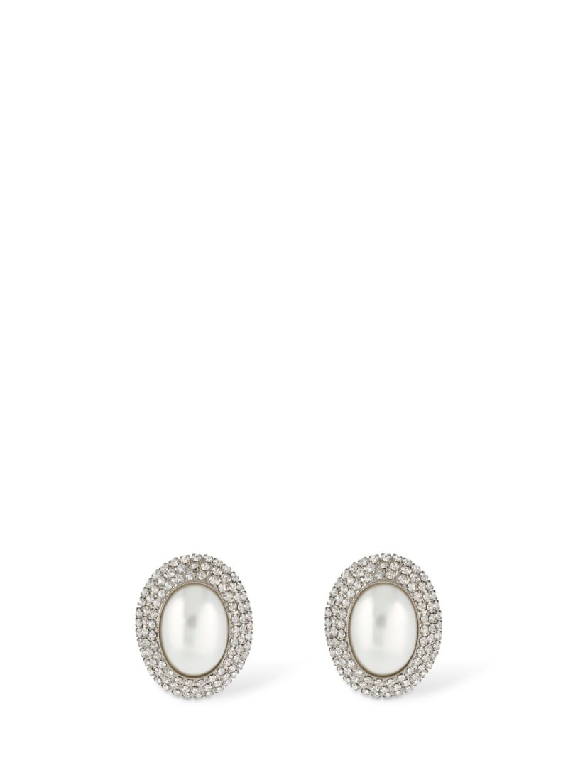 Oval crystal & faux pearl earrings - 1