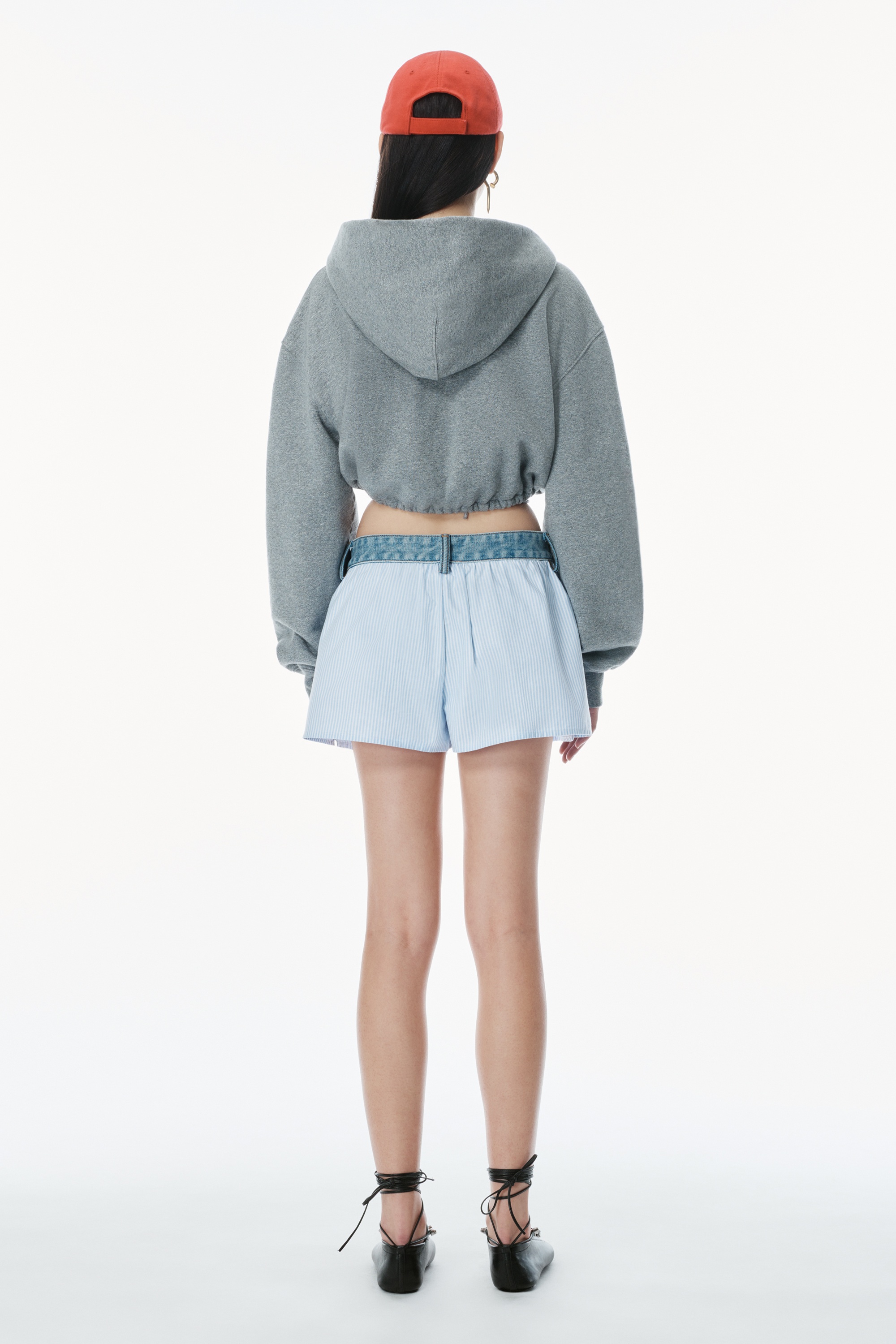 Cotton Oxford Boxer-Style Shorts with Denim Waistband - 4