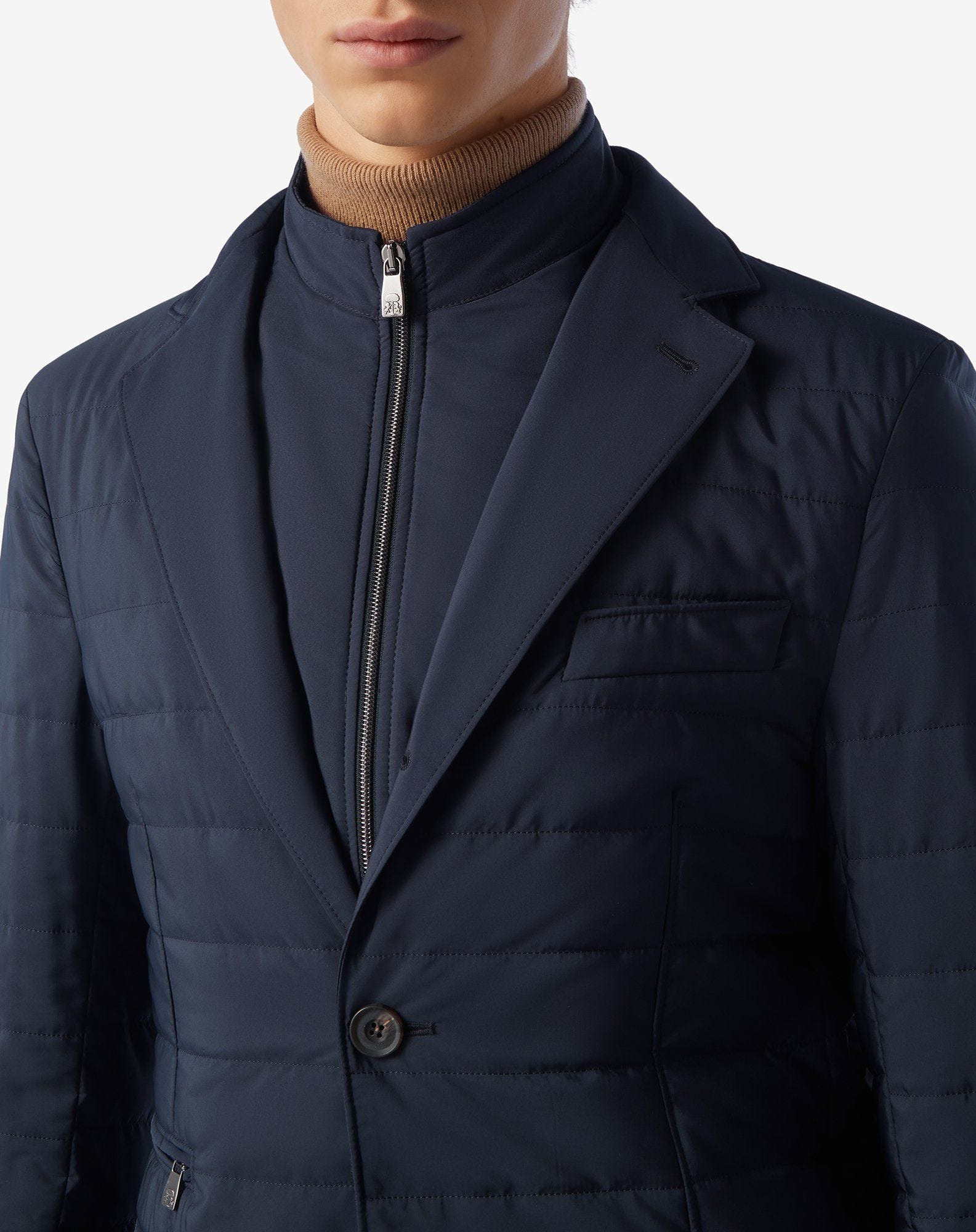 Navy blue tecno poplin quilted jacket with detachable vest - 3