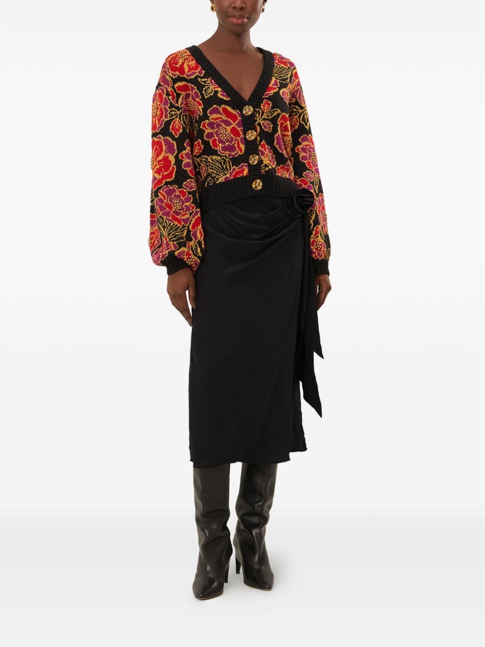 rose-embellished wrap midi skirt - 2