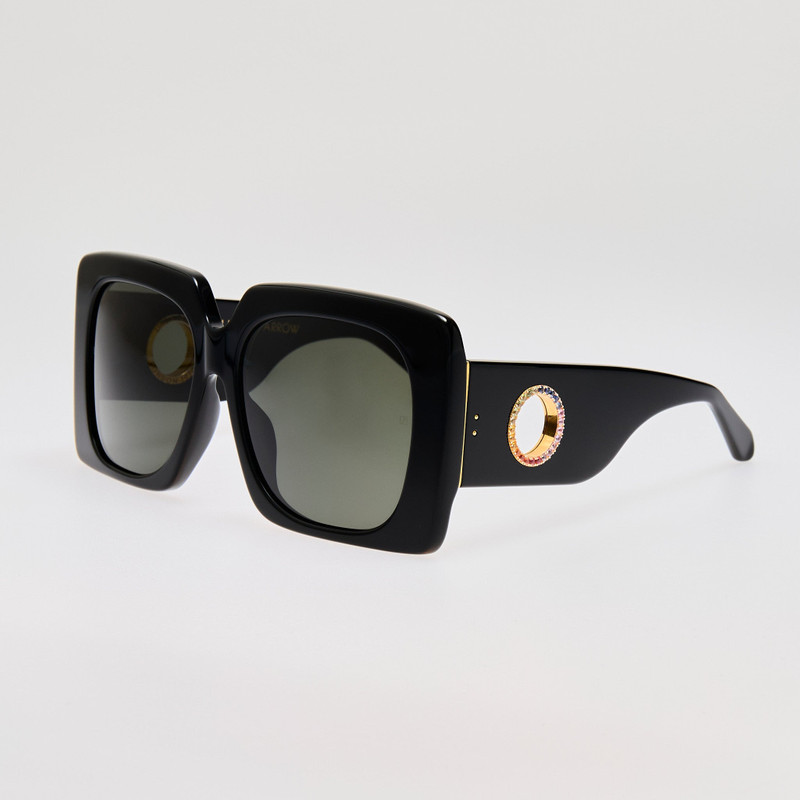 LINDA FARROW Sierra Sunglasses in Black with Rainbow Sapphires outlook