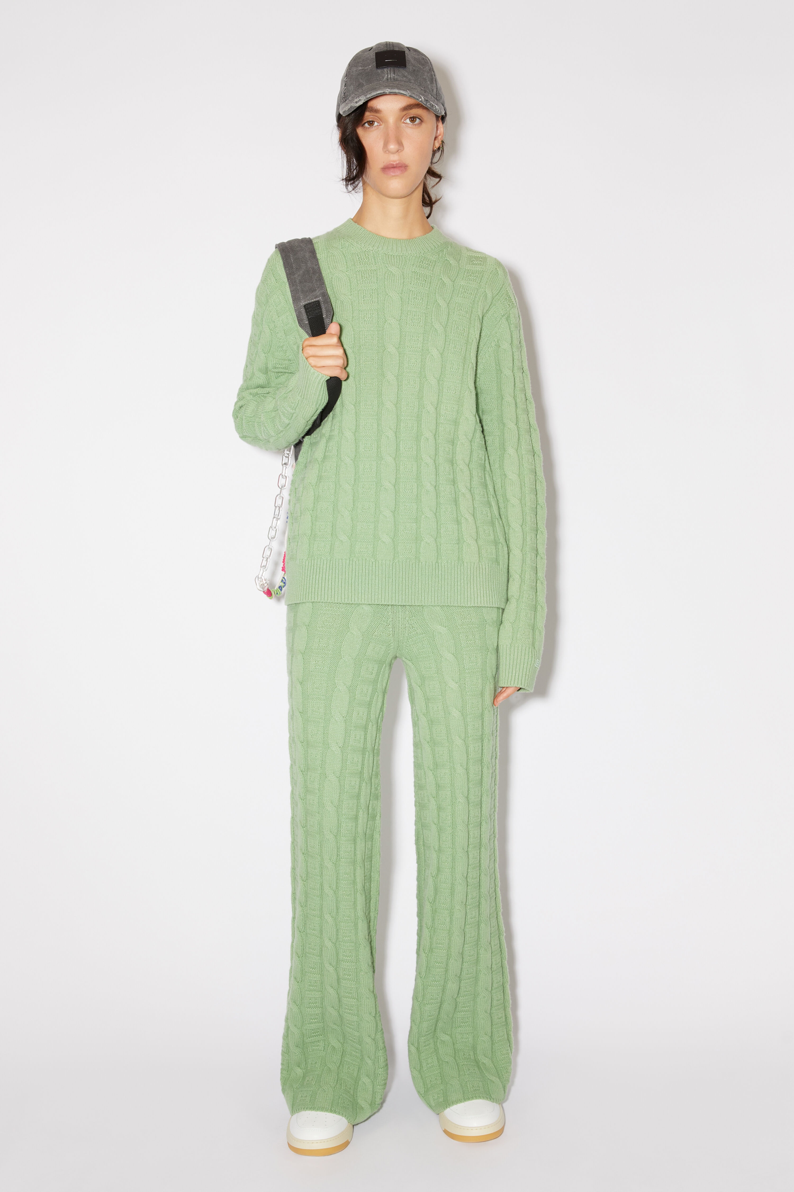 Cable wool trousers - Sage green - 2