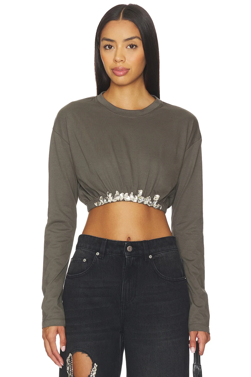 Crystal Cluster Long Sleeve Cropped T-shirt - 1