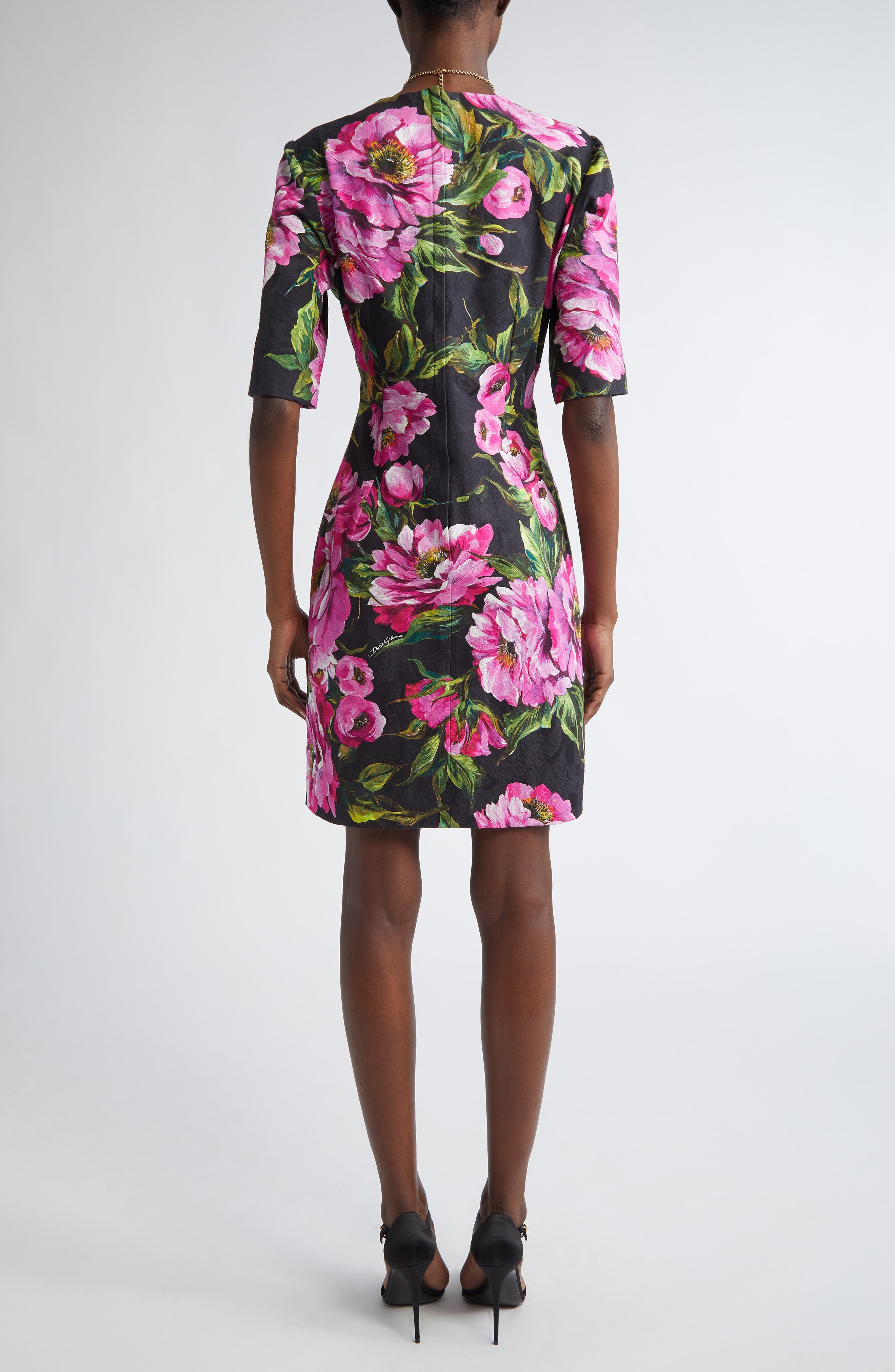 Dolce&Gabbana Peony Jacquard Stretch Cotton Sheath Dress in Hn5Kr Peonie Fuxia F.nero at Nordstrom - 2