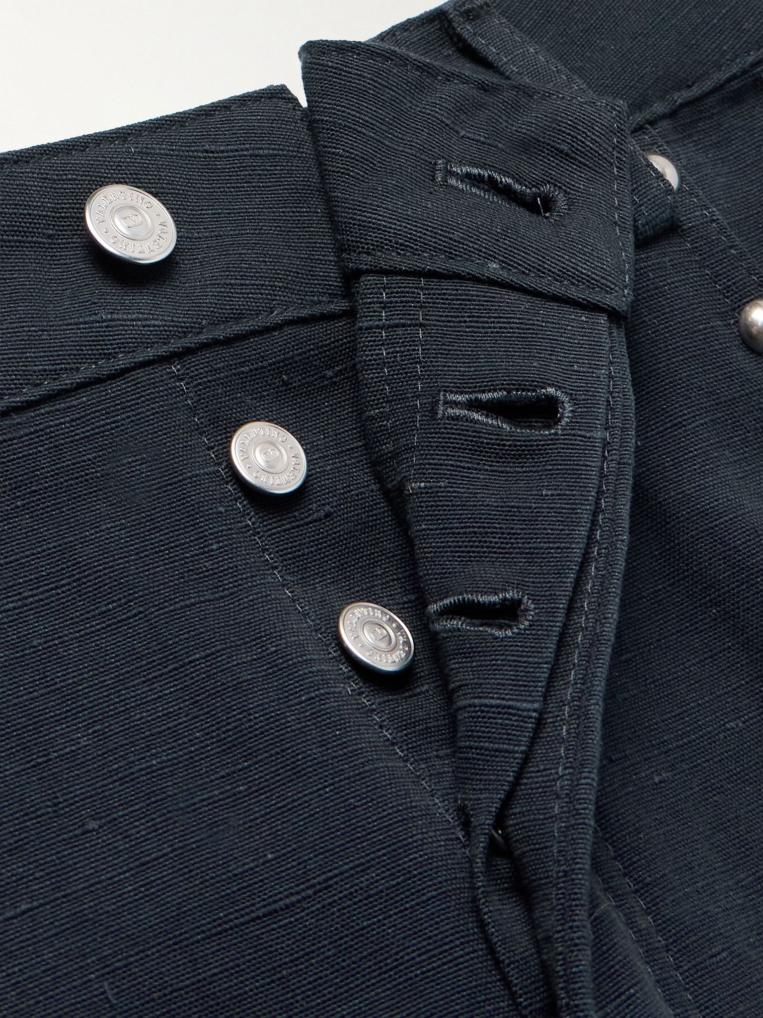 Straight-Leg Embellished Linen and Cotton-Blend Trousers Navy - 6