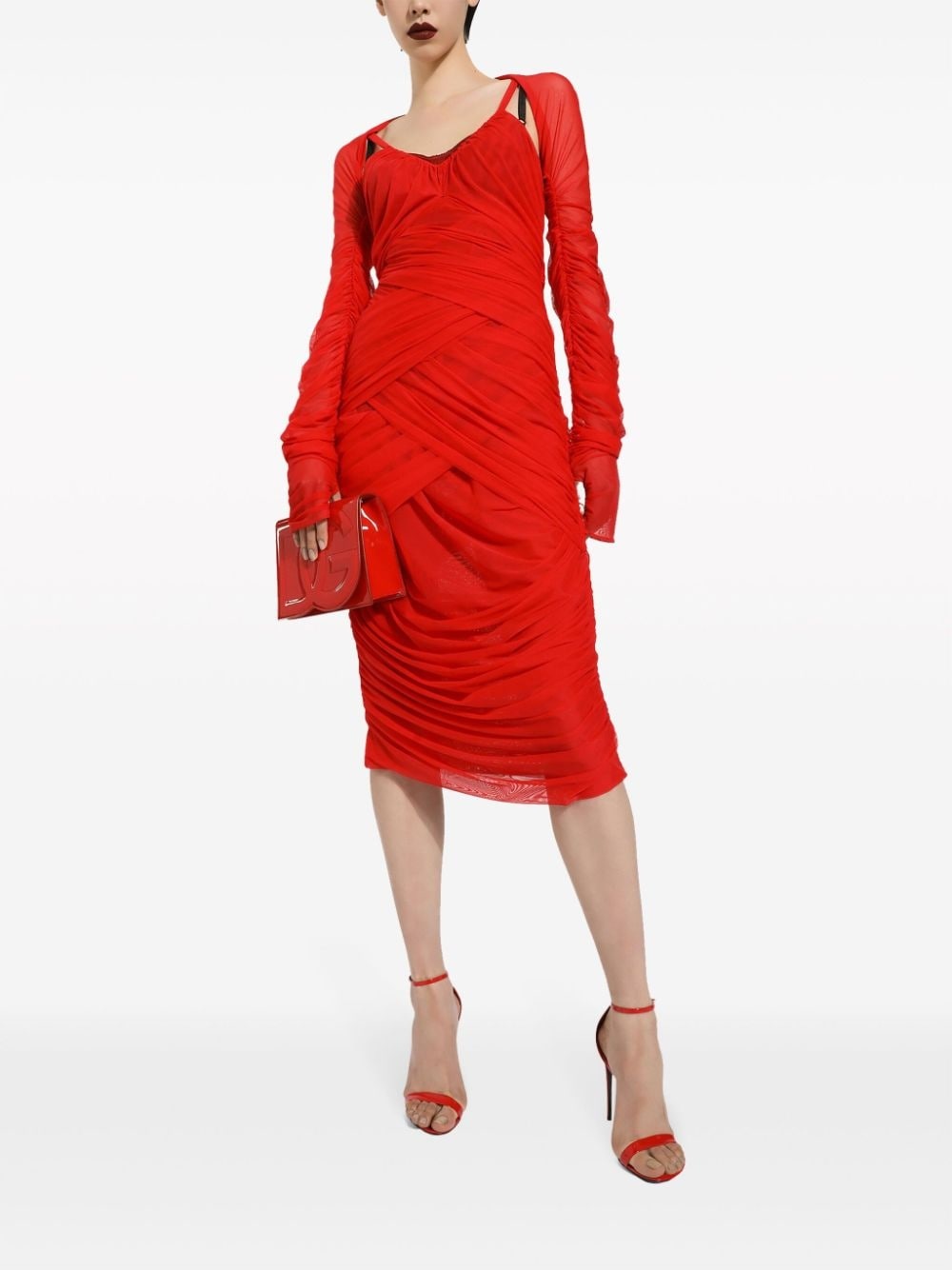 draped layered tulle midi dress - 2