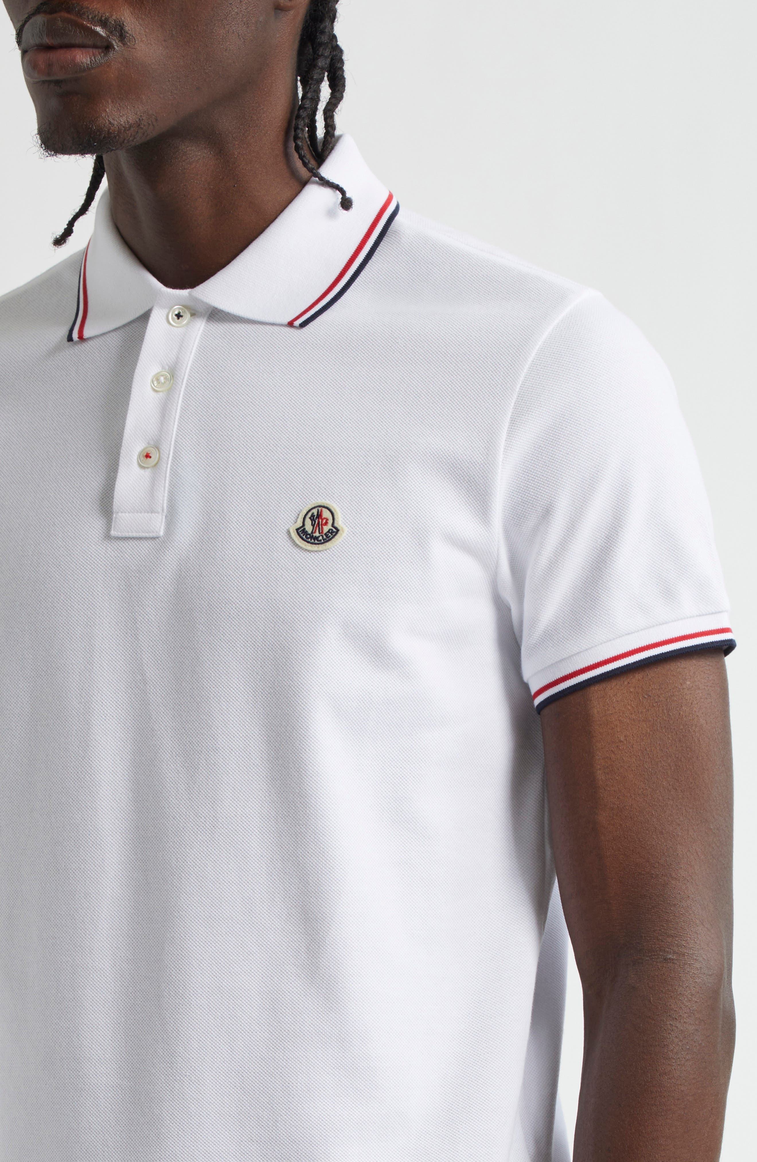 Moncler Tipped Cotton Piqué Polo in White at Nordstrom - 4