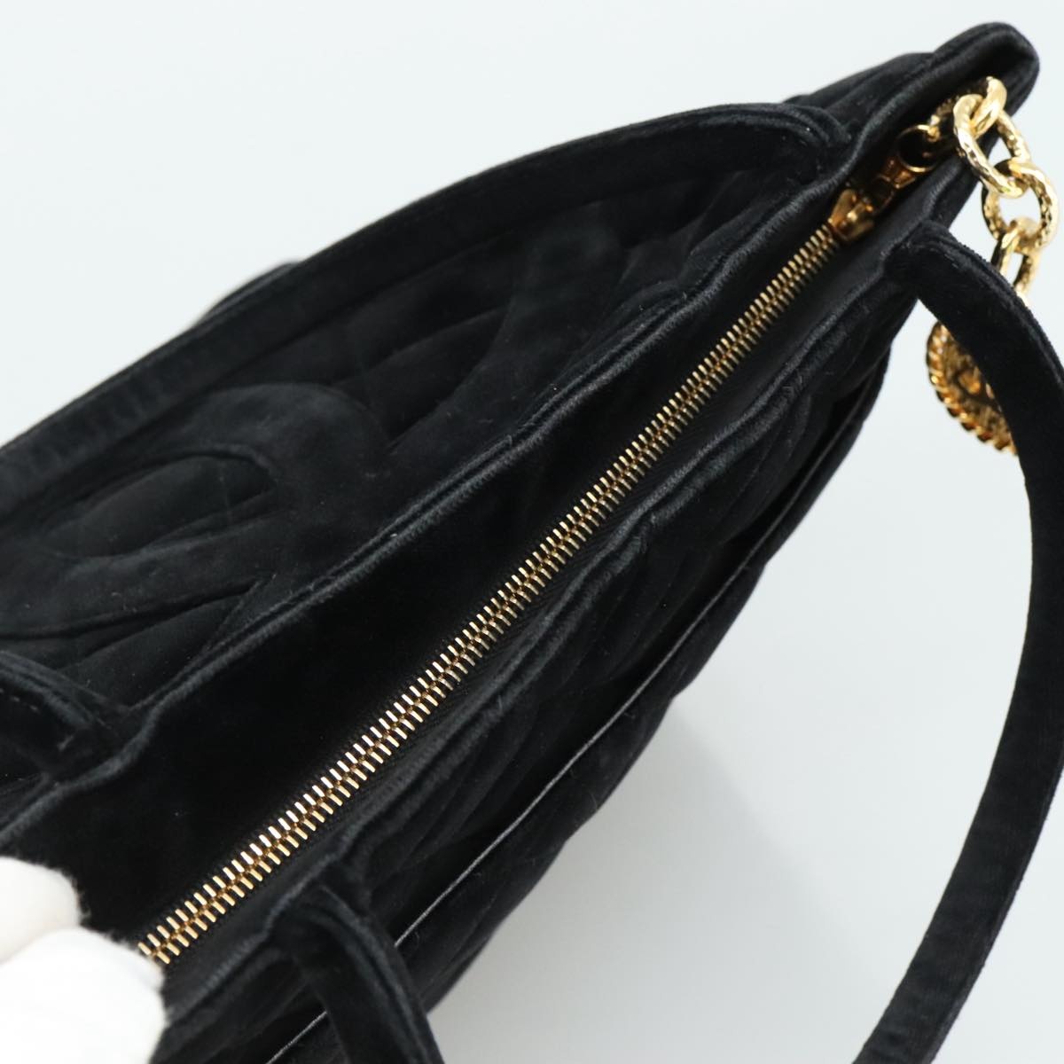 CHANEL Matelasse Standard Tote Bag Velor Black CC - 6