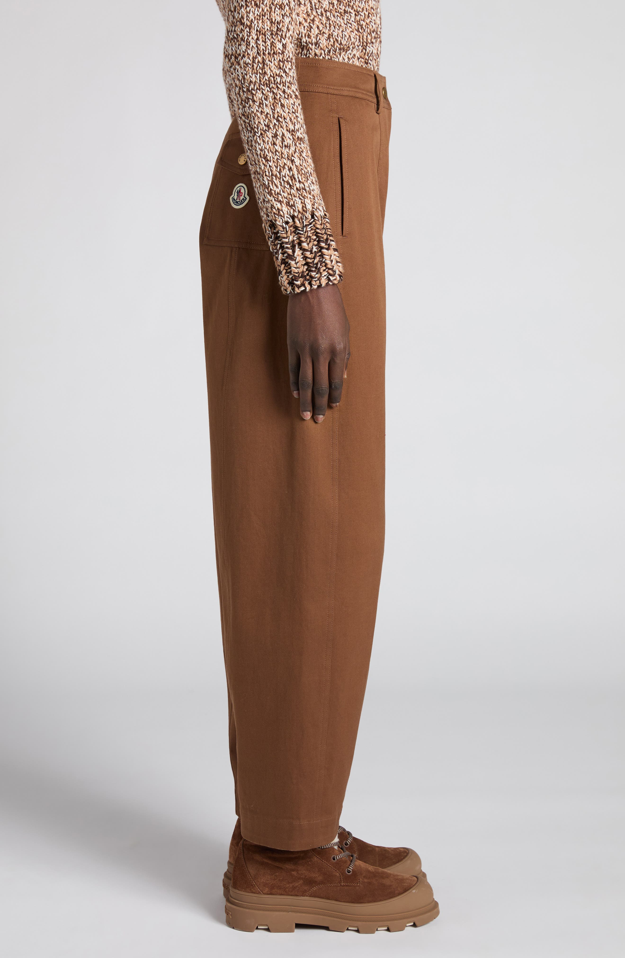Moncler Stretch Cotton Twill Barrel Leg Ankle Trousers in Burnt Caramel at Nordstrom - 4