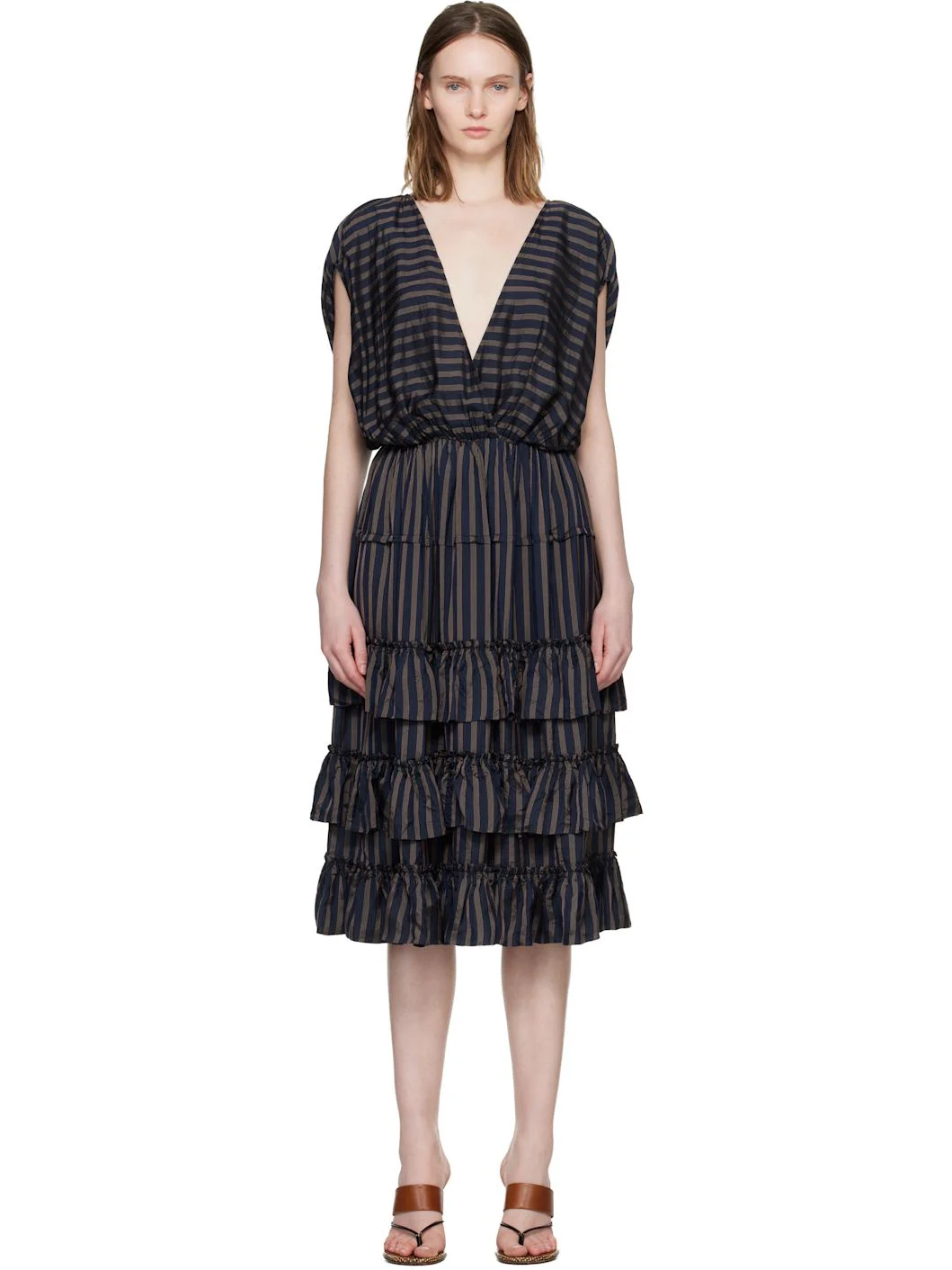 Navy Ruffled Midi Dress - 1