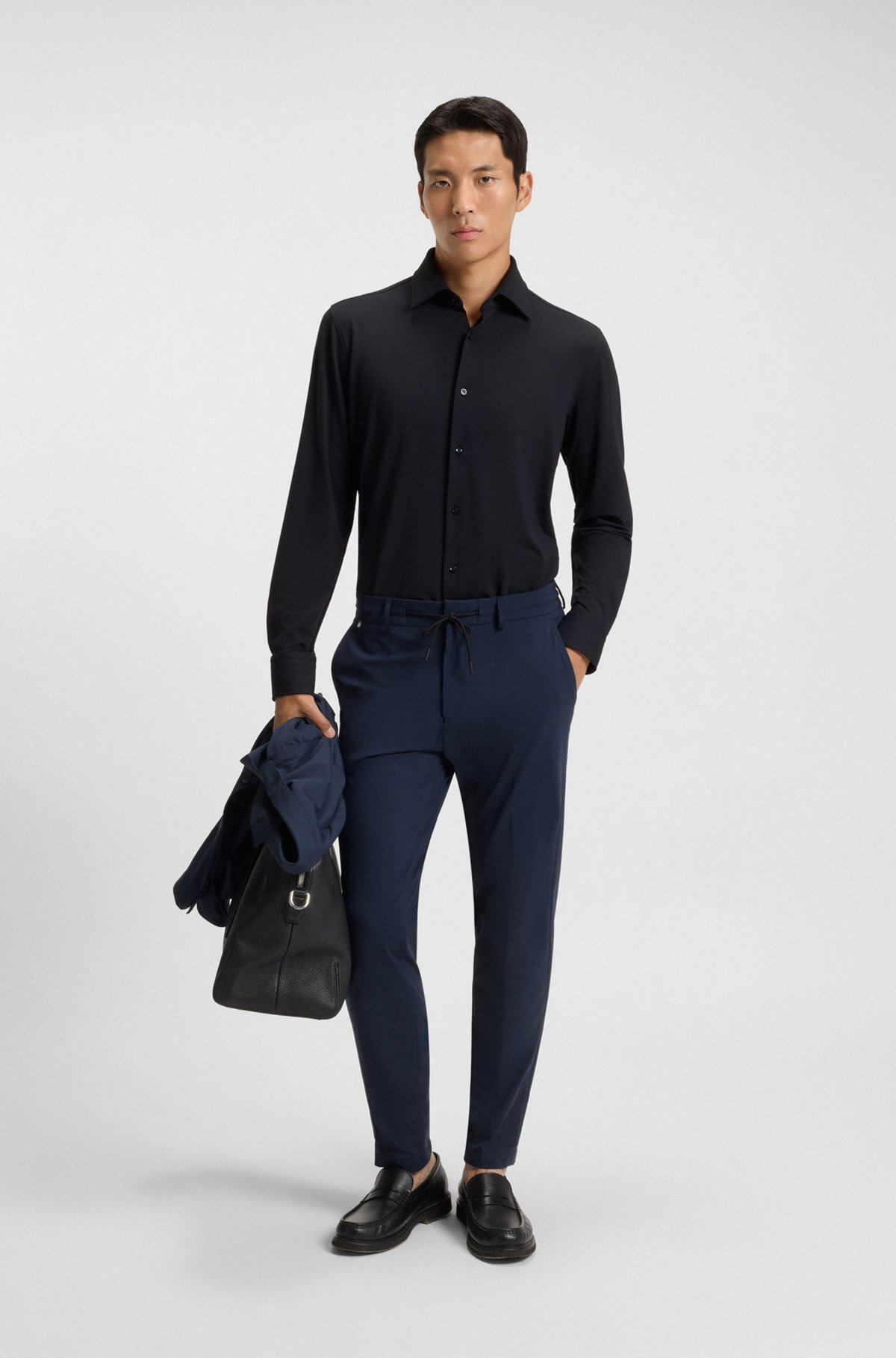 SLIM-FIT SHIRT IN STRUCTURED PERFORMANCE-STRETCH JERSEY - 4