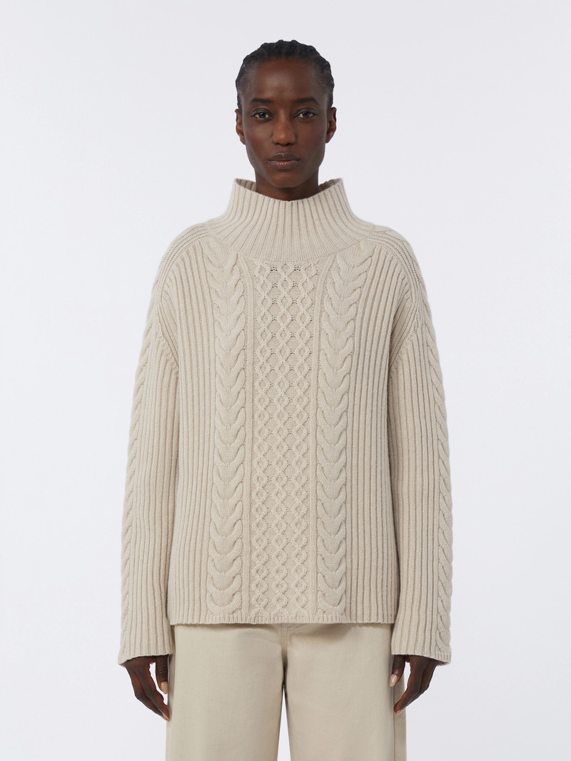 MIELE Cable-knit wool and cashmere polo-neck sweater - WHITE 3