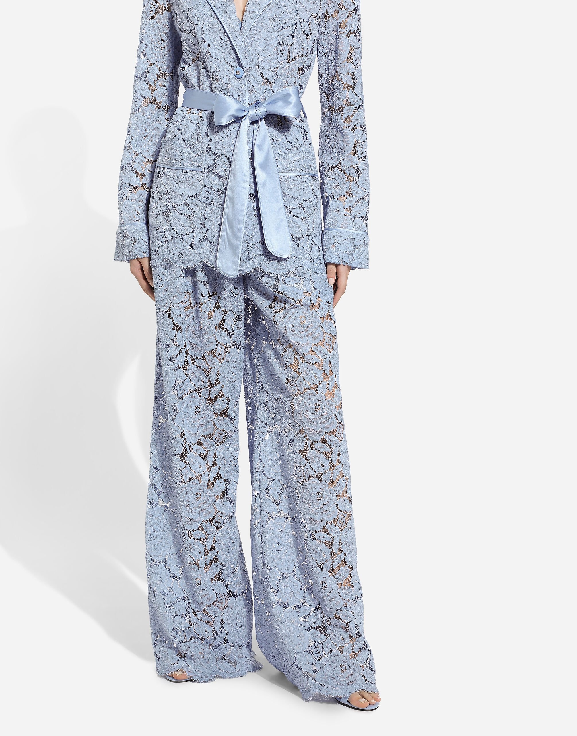Flared floral cordonetto lace pants with DG logo - 4