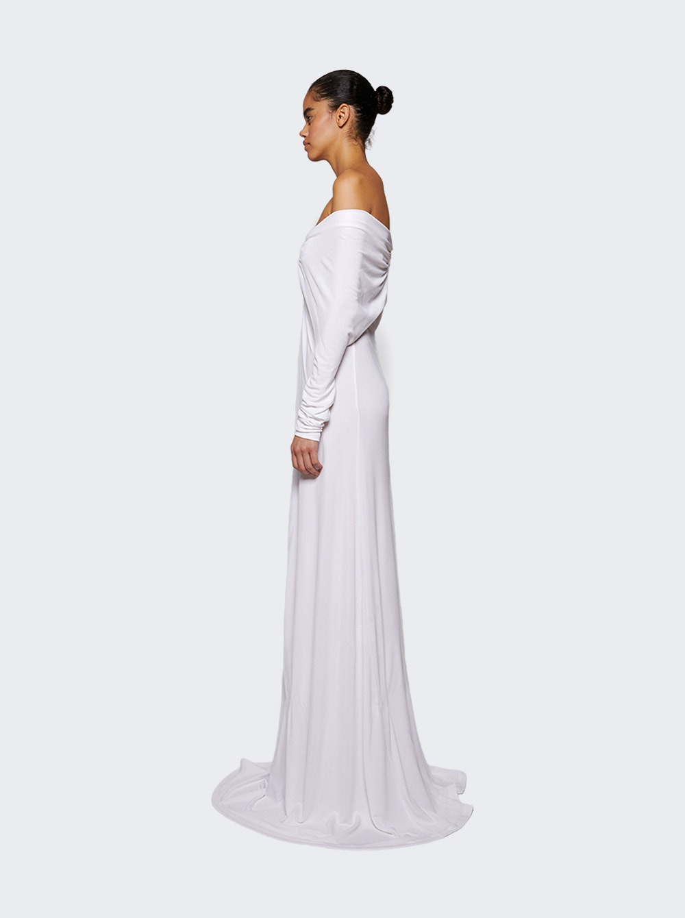 Arced Palm Strapless Shawl Gown White - 3