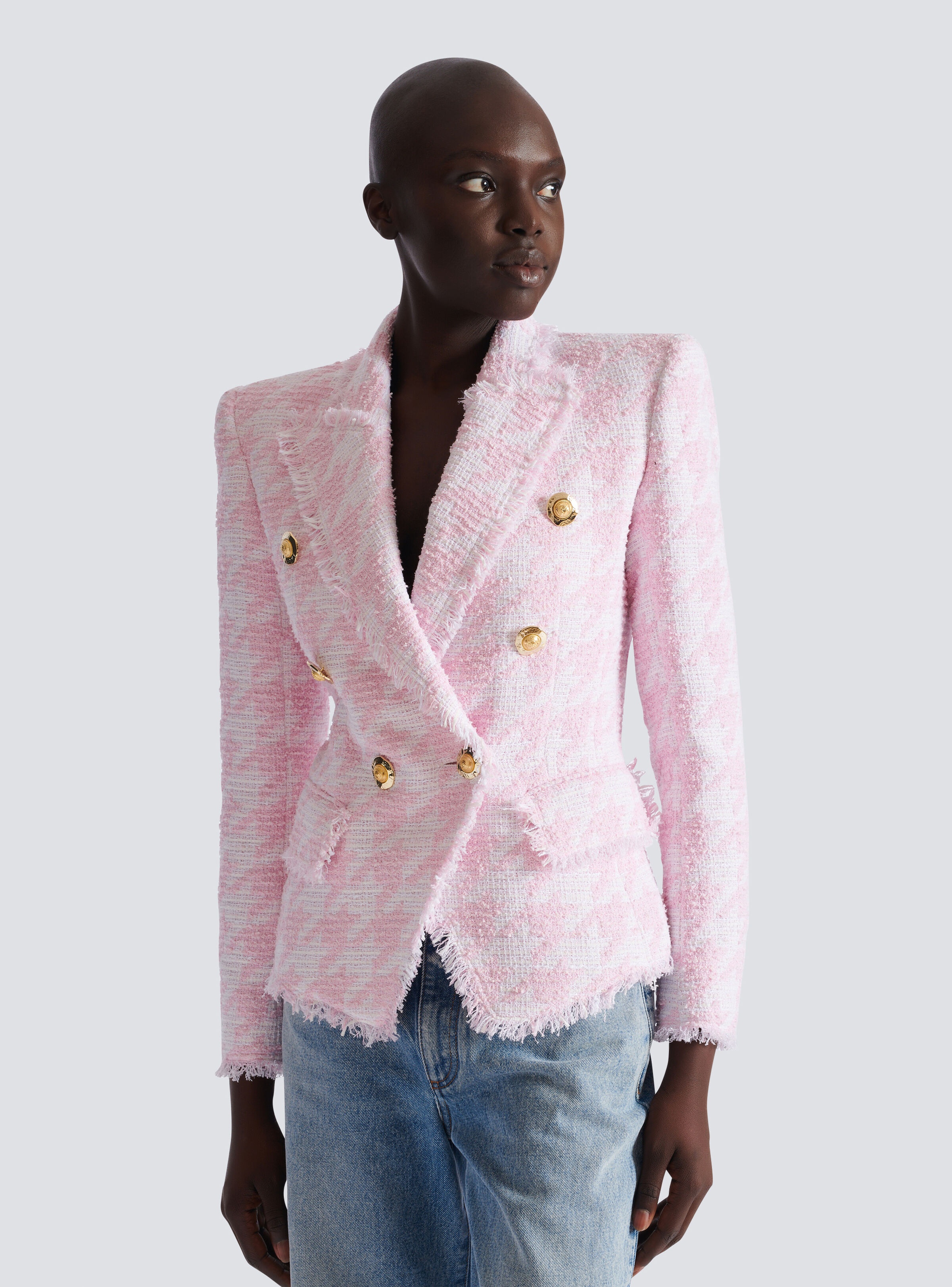 6-button houndstooth tweed fitted jacket - 7