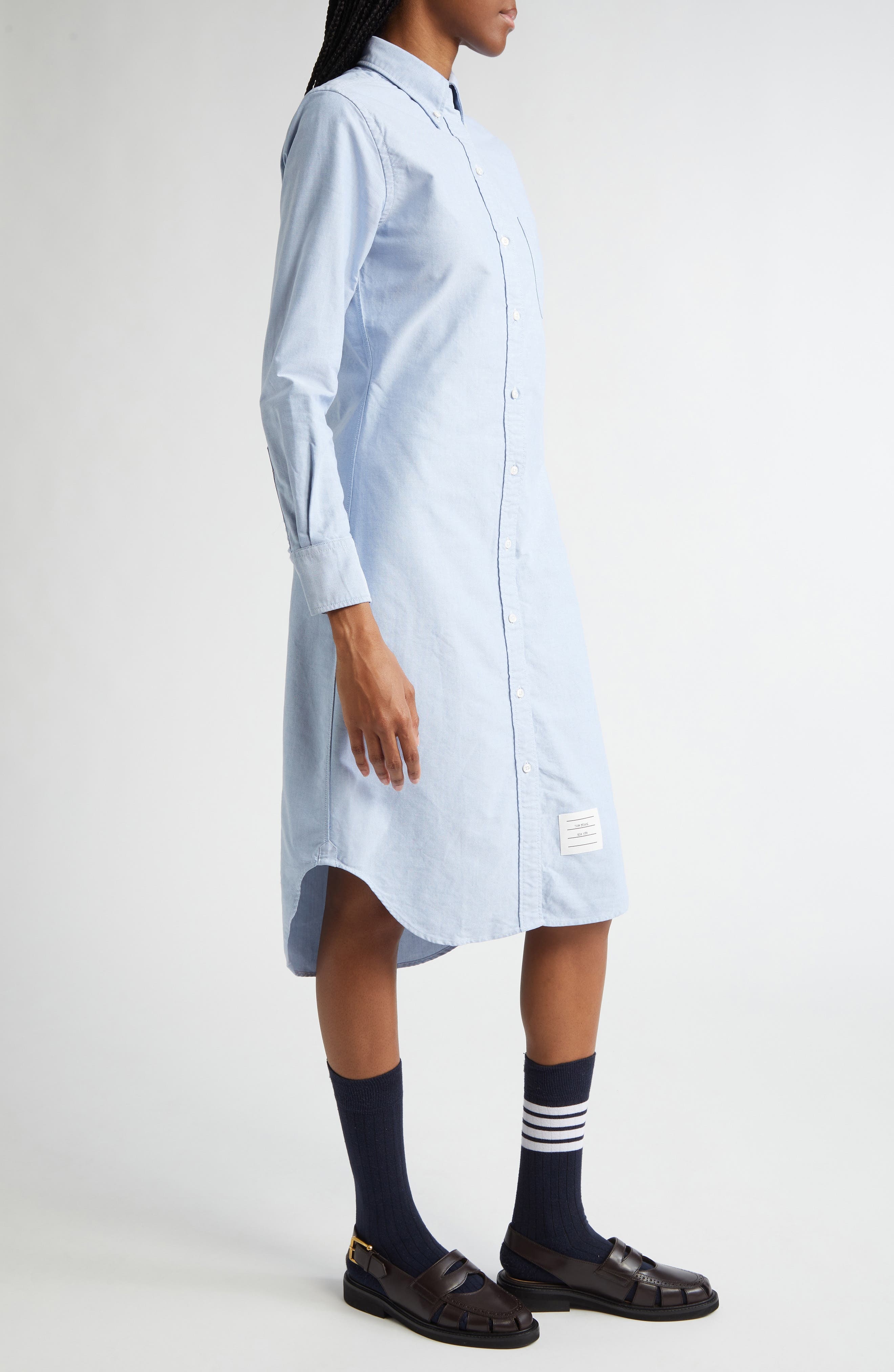 Thom Browne Knee Length Button-Down Point Collar Shirt in Light Blue at Nordstrom - 3