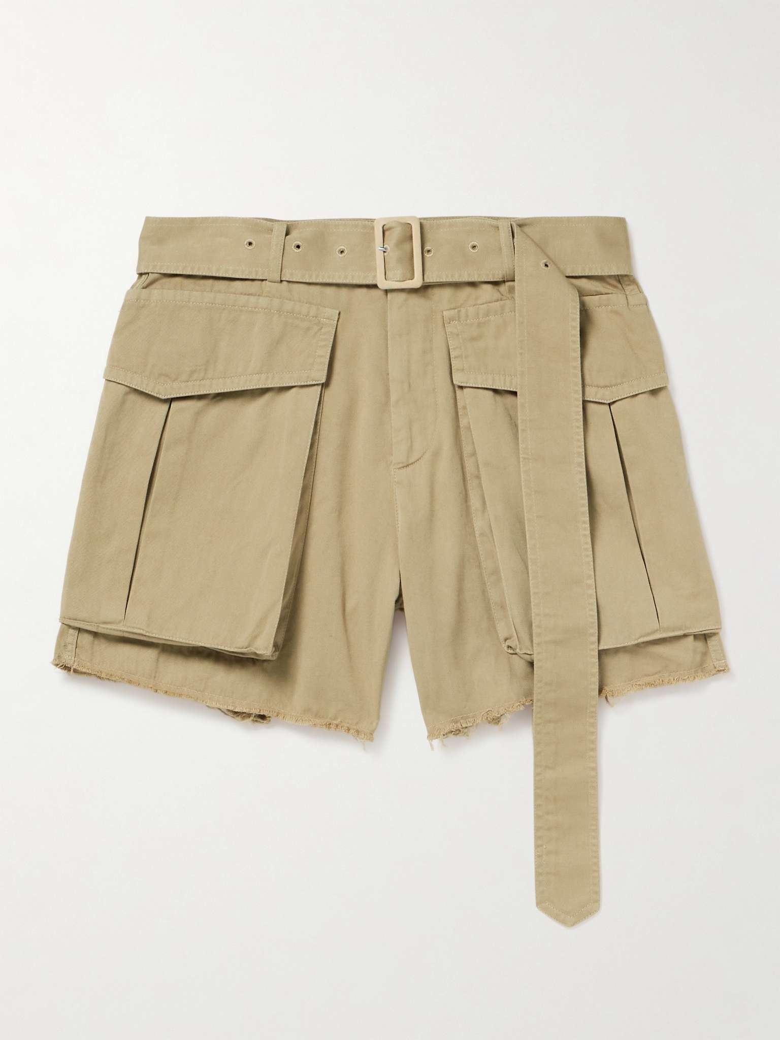 Straight-Leg Belted Frayed Cotton-Gabardine Cargo Shorts - 1